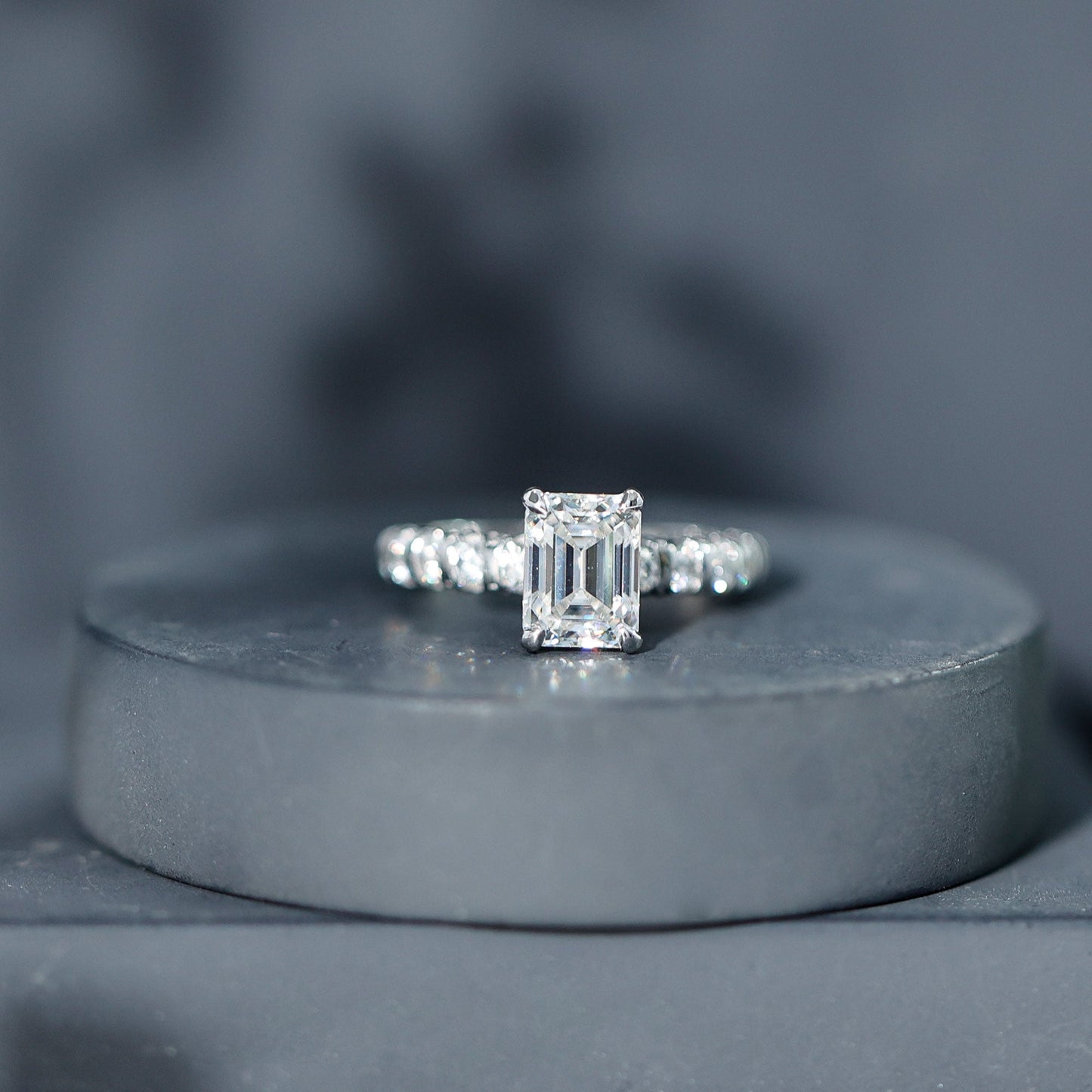 6X8 MM Emerald Cut Lab Grown Diamond Engagement Ring with Accent