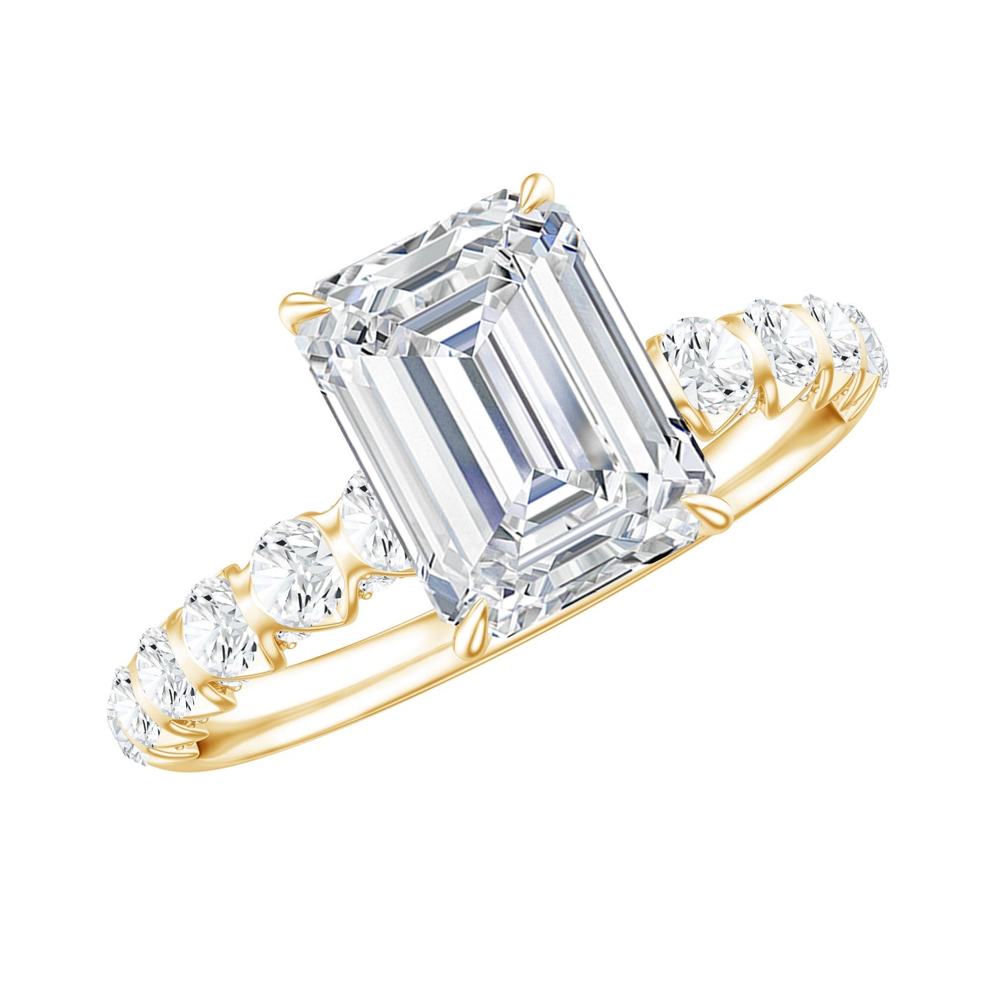 6X8 MM Emerald Cut Lab Grown Diamond Engagement Ring with Accent