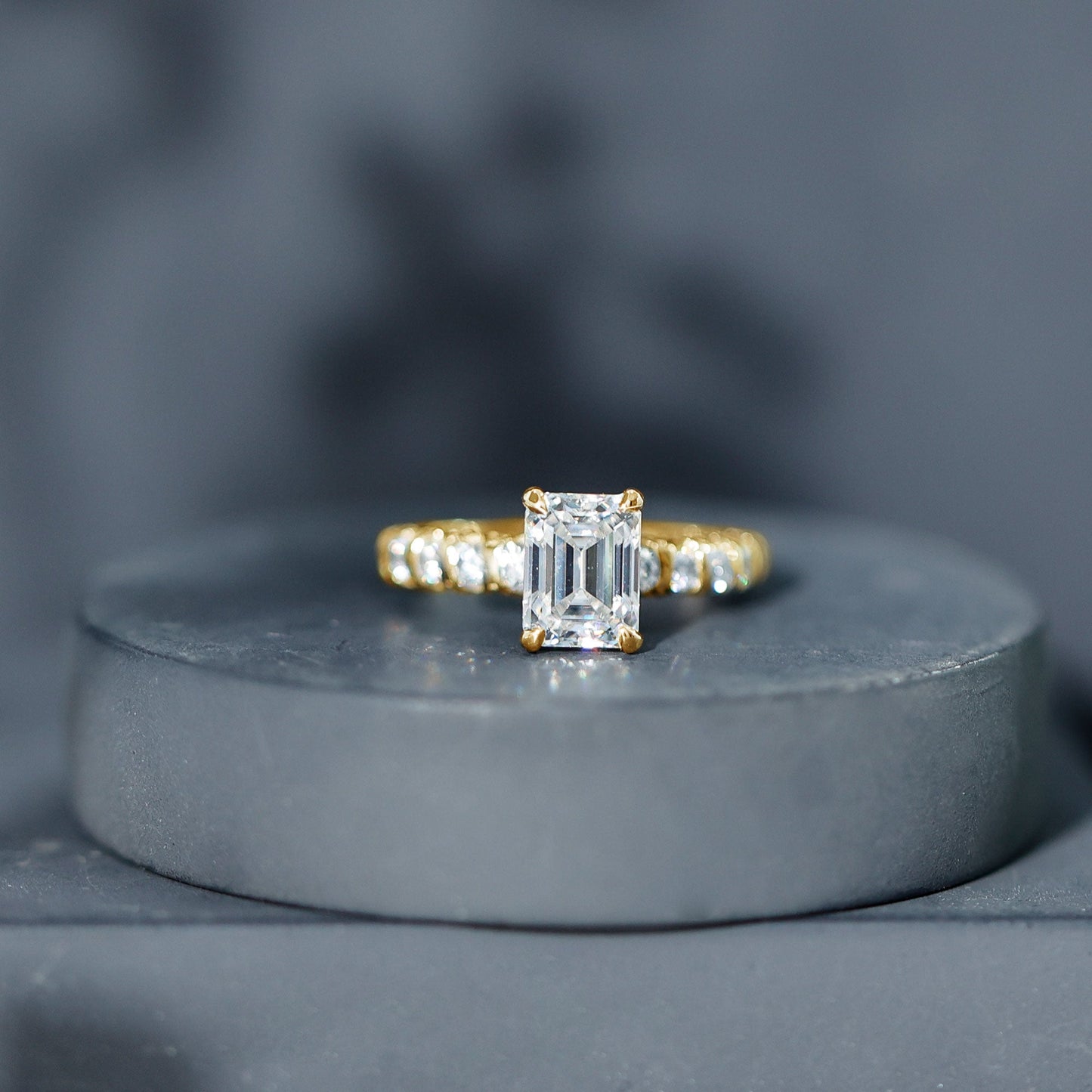 6X8 MM Emerald Cut Lab Grown Diamond Engagement Ring with Accent