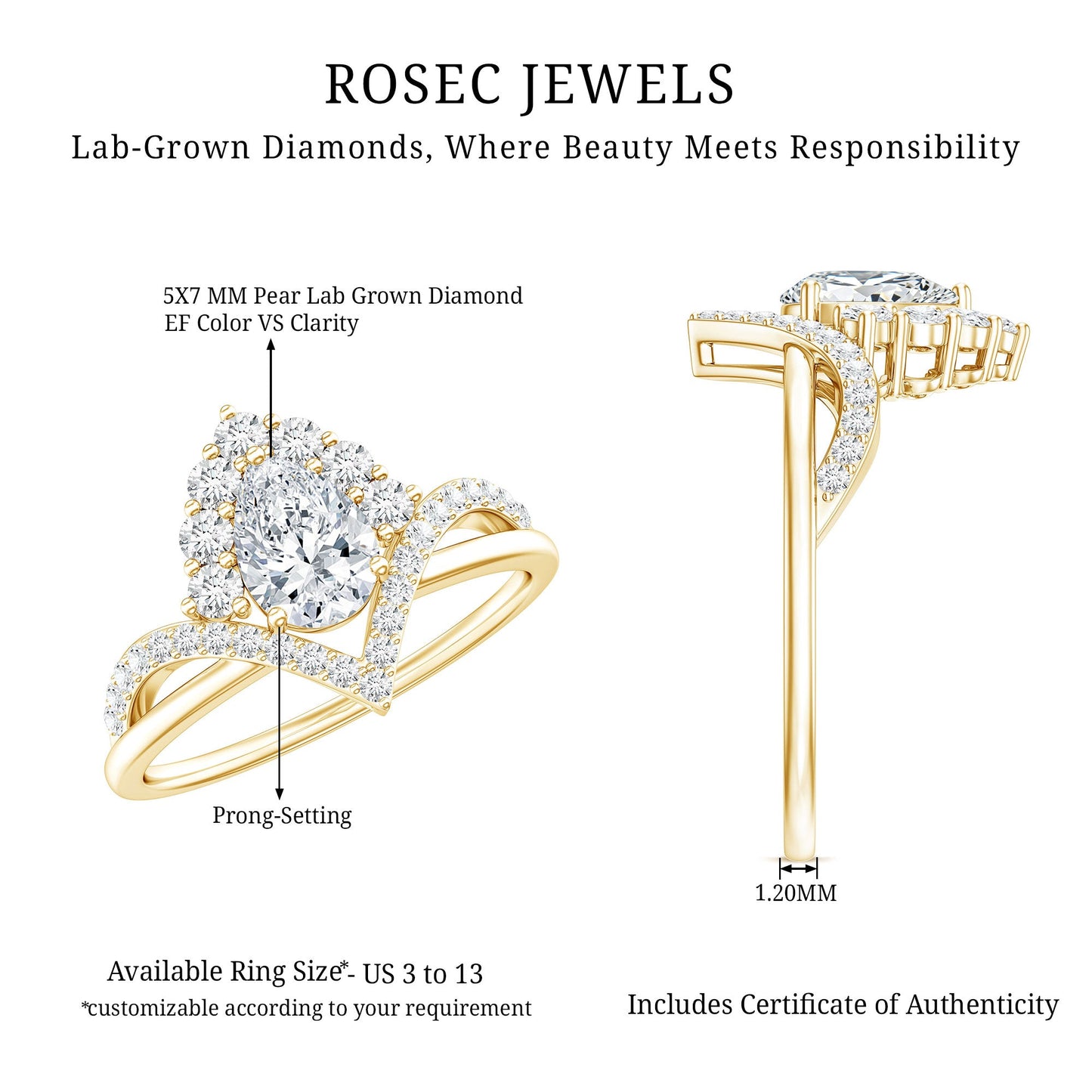 Pear Cut 5X7MM Lab Grown Diamond Designer Engagement Ring