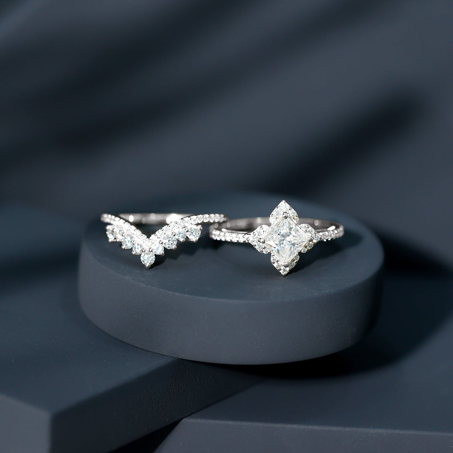 6 MM Princess Cut Lab Grown Diamond Designer Bridal Ring Set