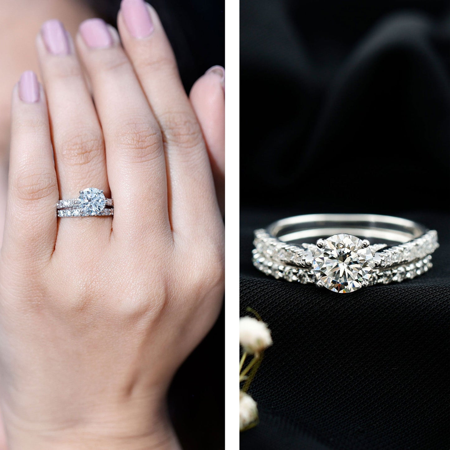 Certified 8 mm Round Lab Grown Diamond Wedding Engagement Ring Set