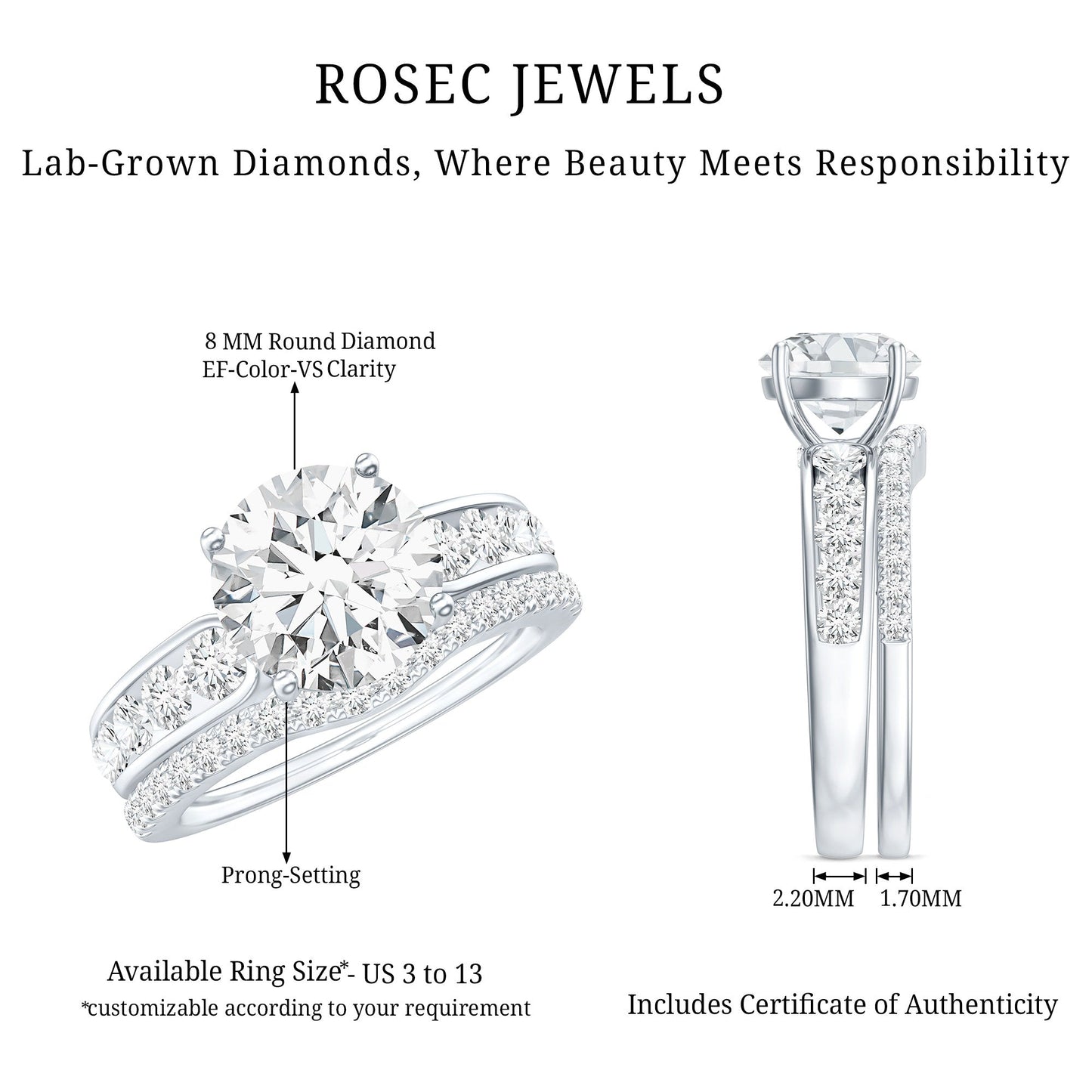 Certified Lab Diamond 8 MM Round Engagement Ring with Enhancer