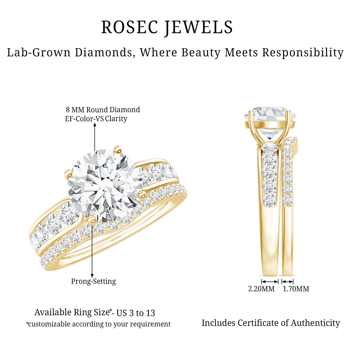 Certified Lab Diamond 8 MM Round Engagement Ring with Enhancer