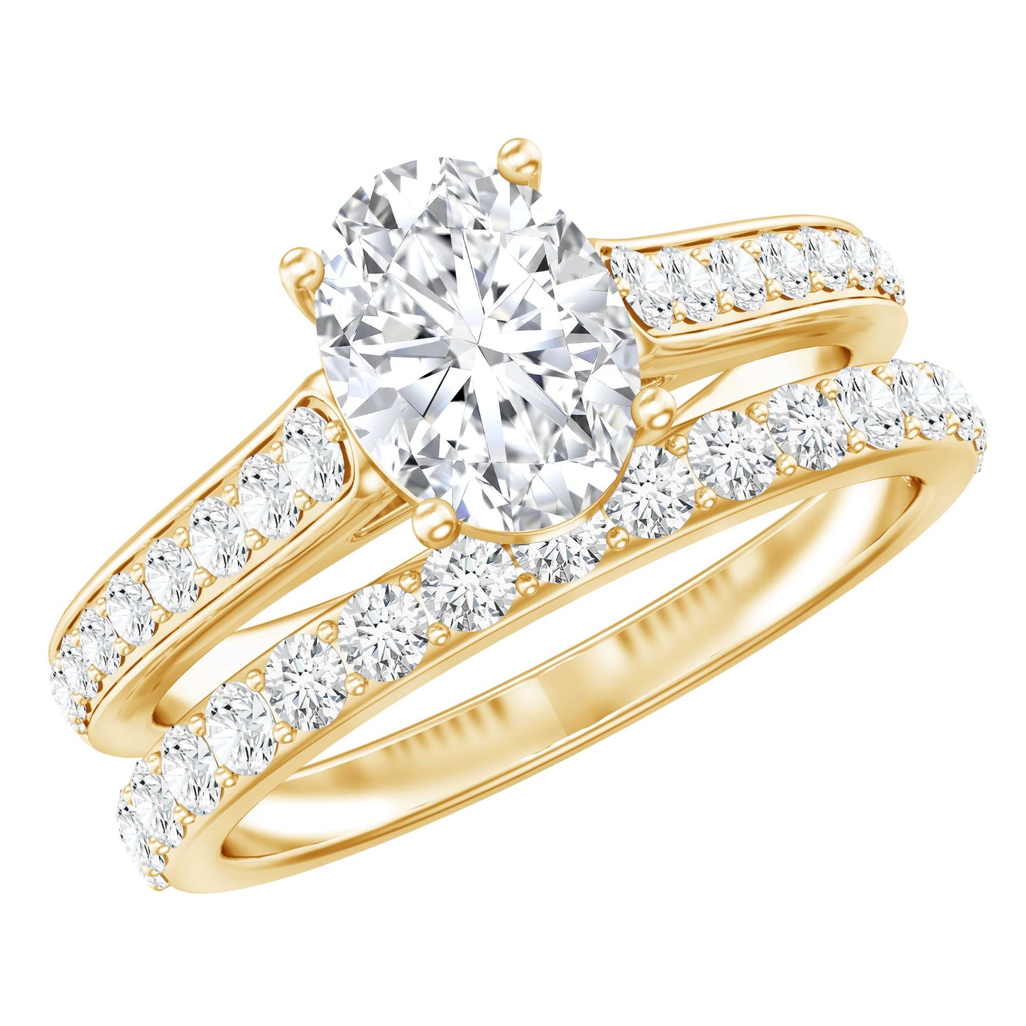 6X8 MM Oval Lab Created Diamond Solitaire Engagement Ring Set for Women