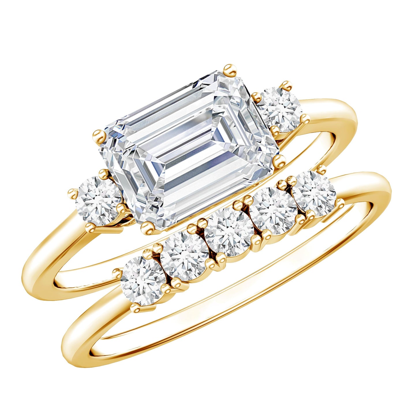 Lab Diamond Emerald Cut Engagement Ring With Band