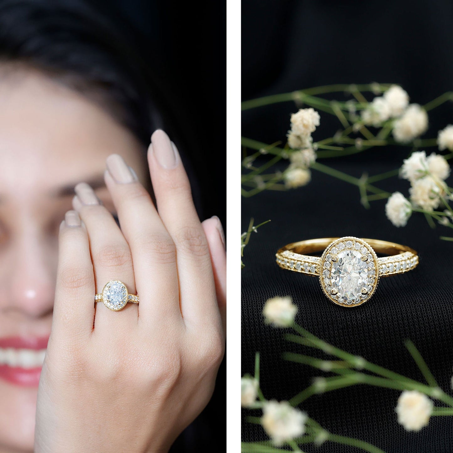 6X8 mm Oval Lab Grown Diamond Halo Engagement Ring