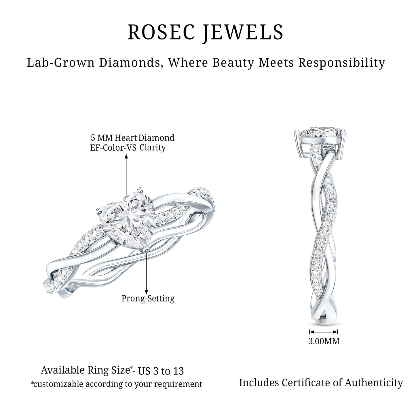 5 MM Heart Shaped Diamond Ring For Women