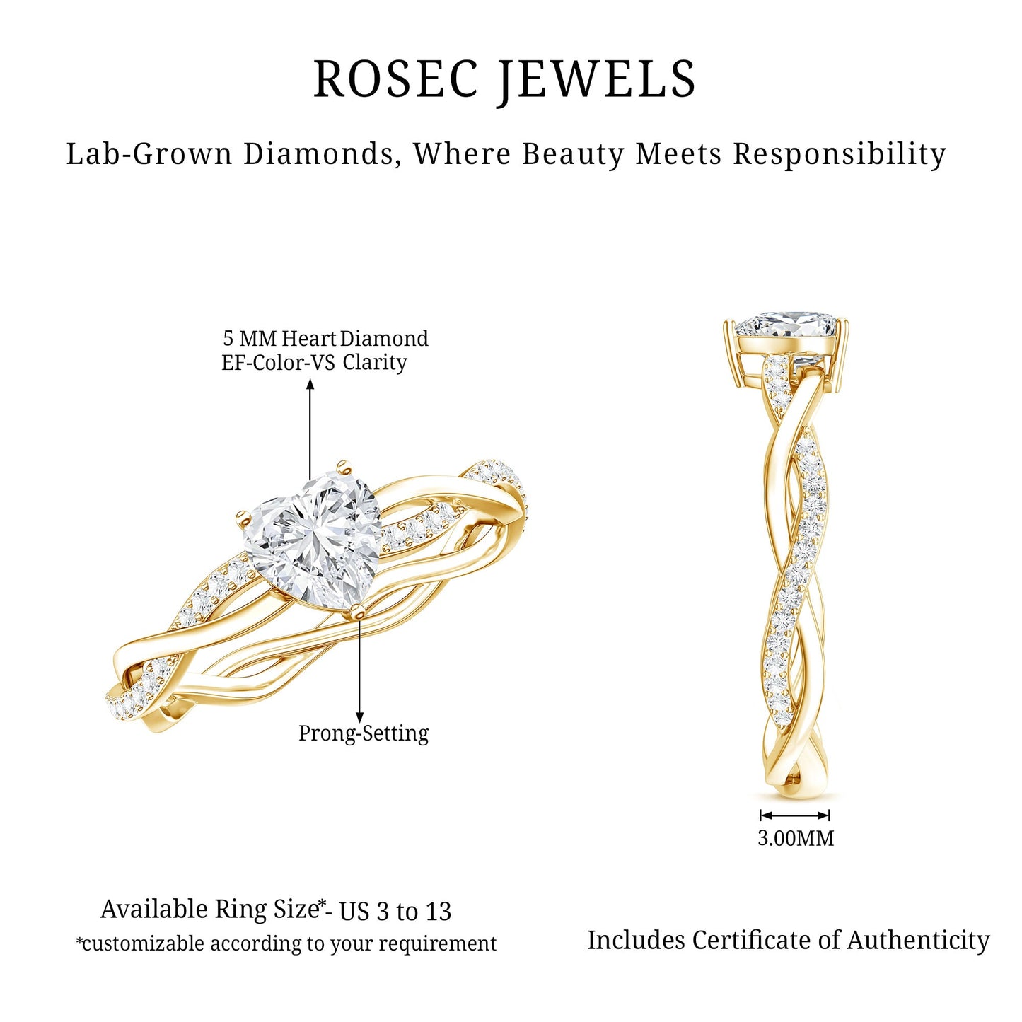5 MM Heart Shaped Diamond Ring For Women