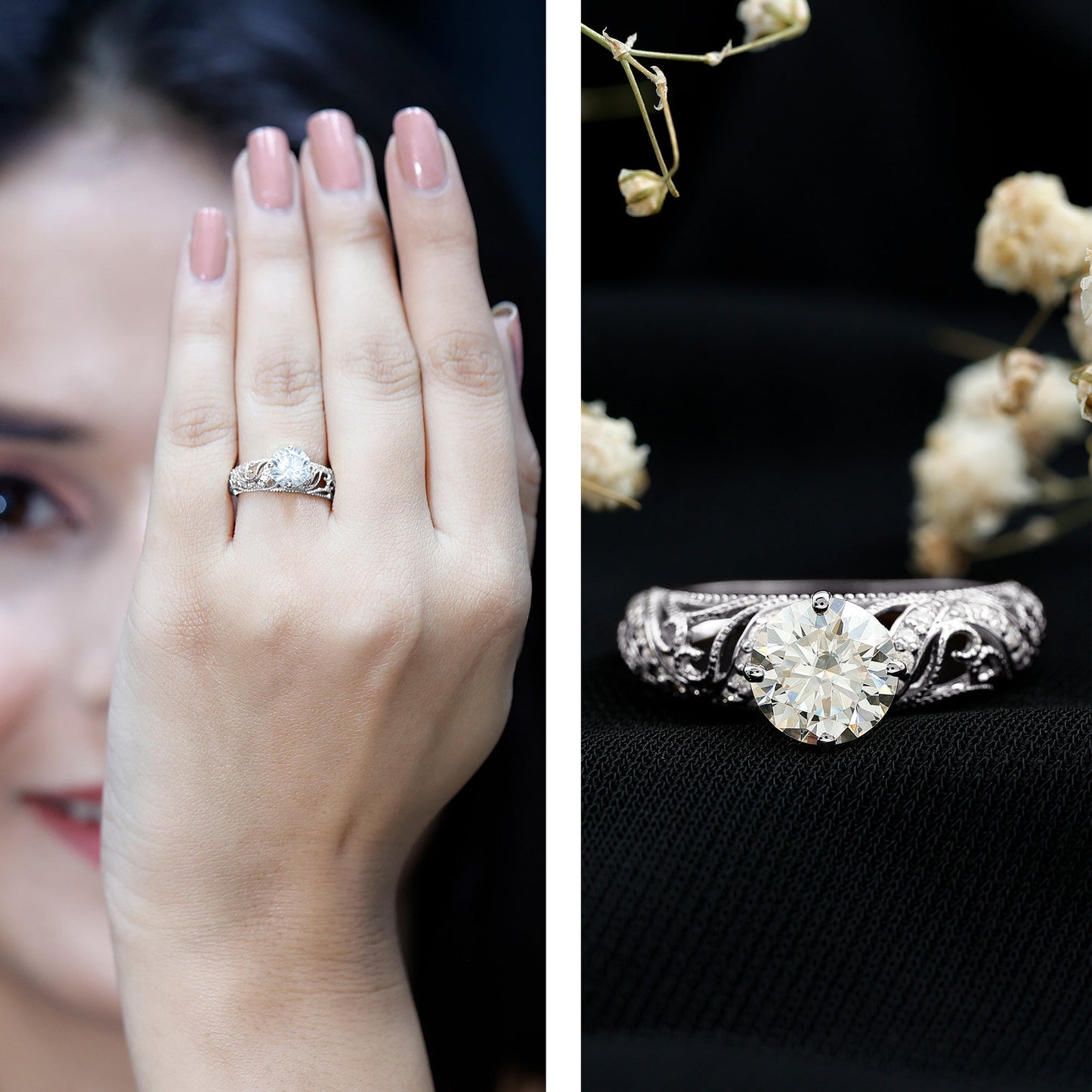 Certified Lab Created Diamond Antique Inspired Engagement Ring