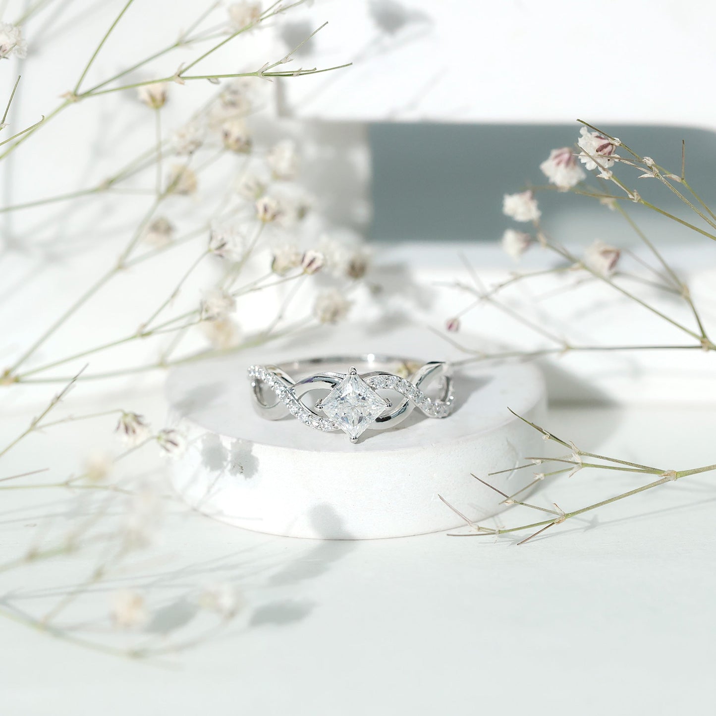 Lab Diamond Crossover Ring with Side Stones