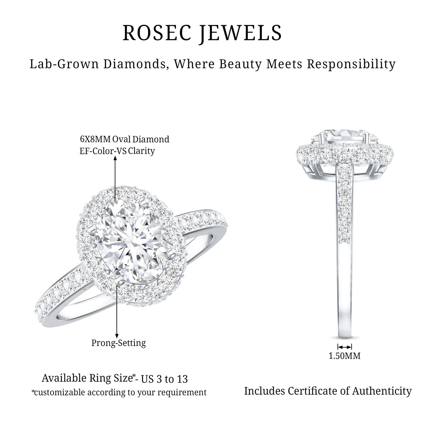 Certified 6X8 mm Lab Grown Diamond Oval Shape Engagement Ring