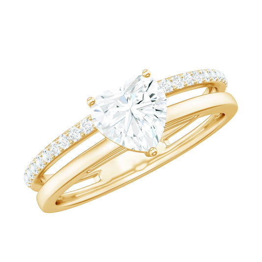 7 MM Heart Shape Lab Grown Diamond Double Band Solitaire Ring
