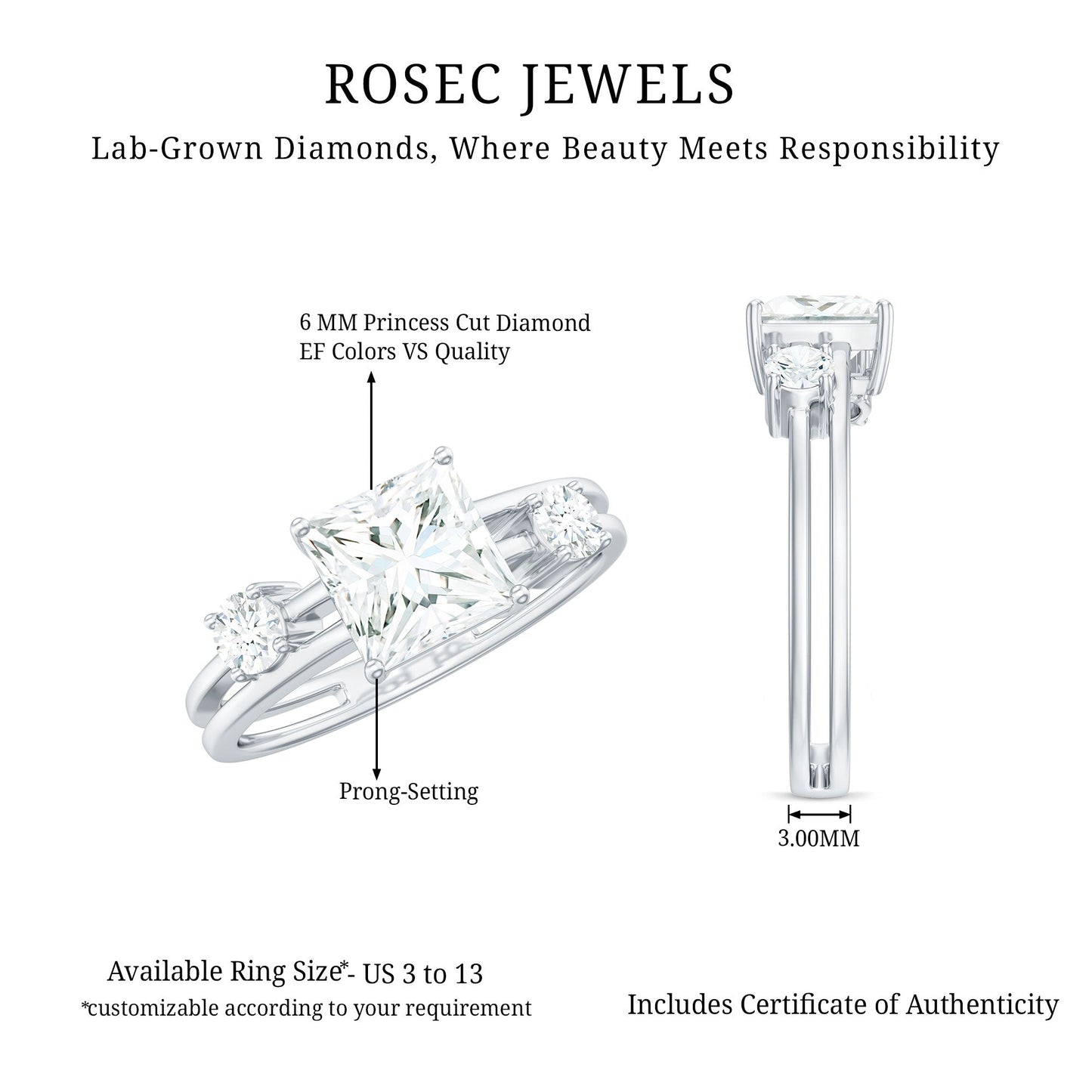 Princess Cut Lab Grown Diamond Double Band Ring