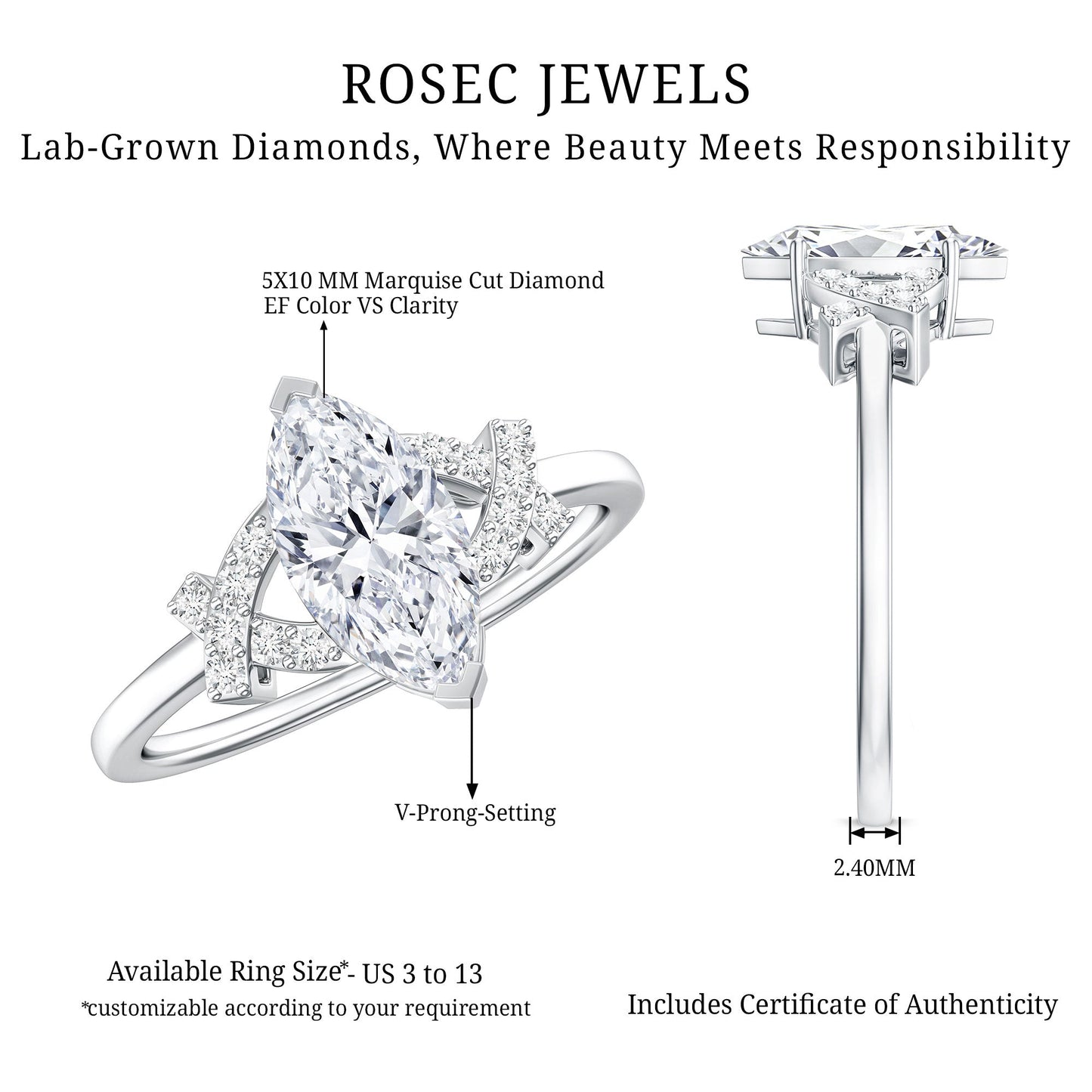 Lab Grown Diamond 5X10 MM Marquise Engagement Ring