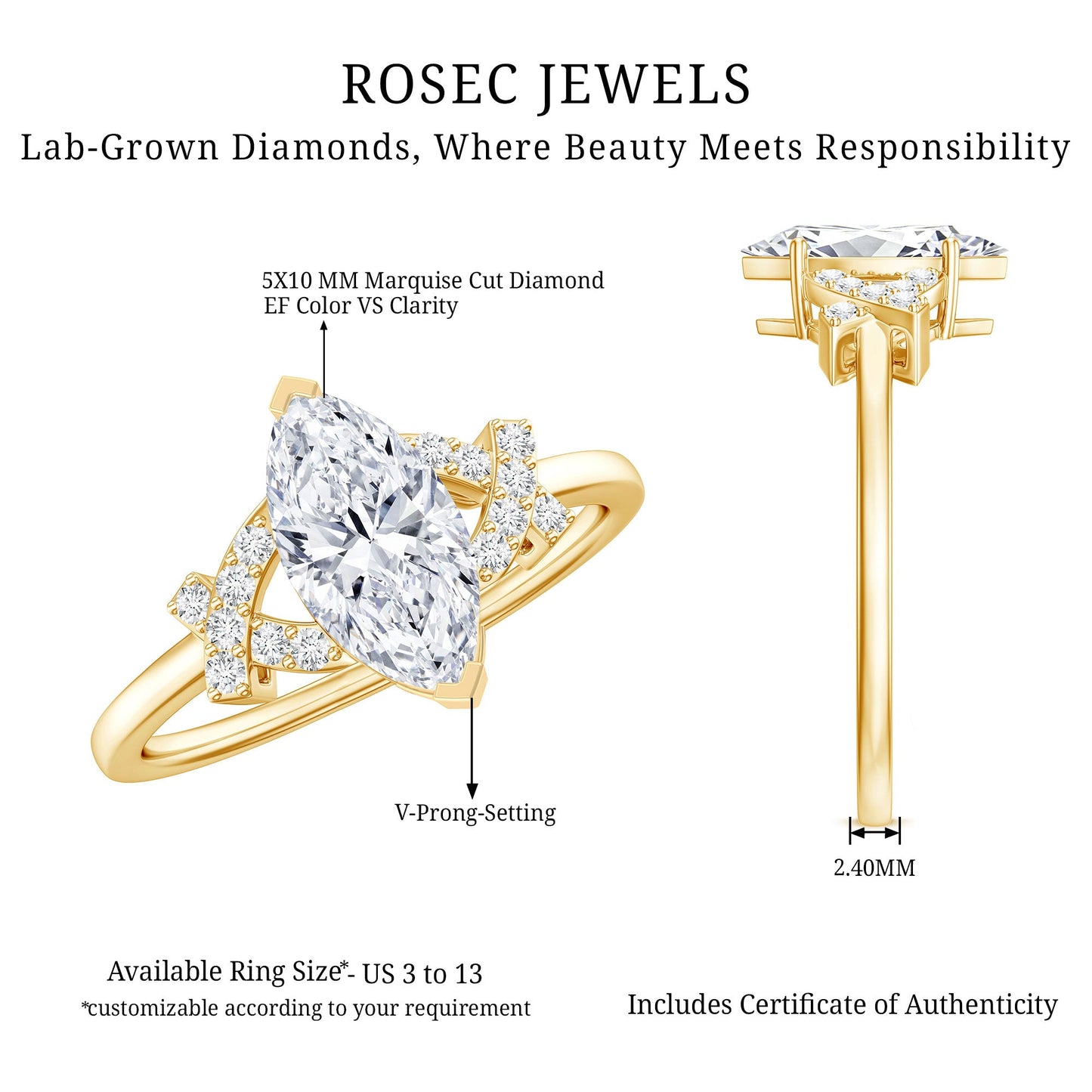 Lab Grown Diamond 5X10 MM Marquise Engagement Ring