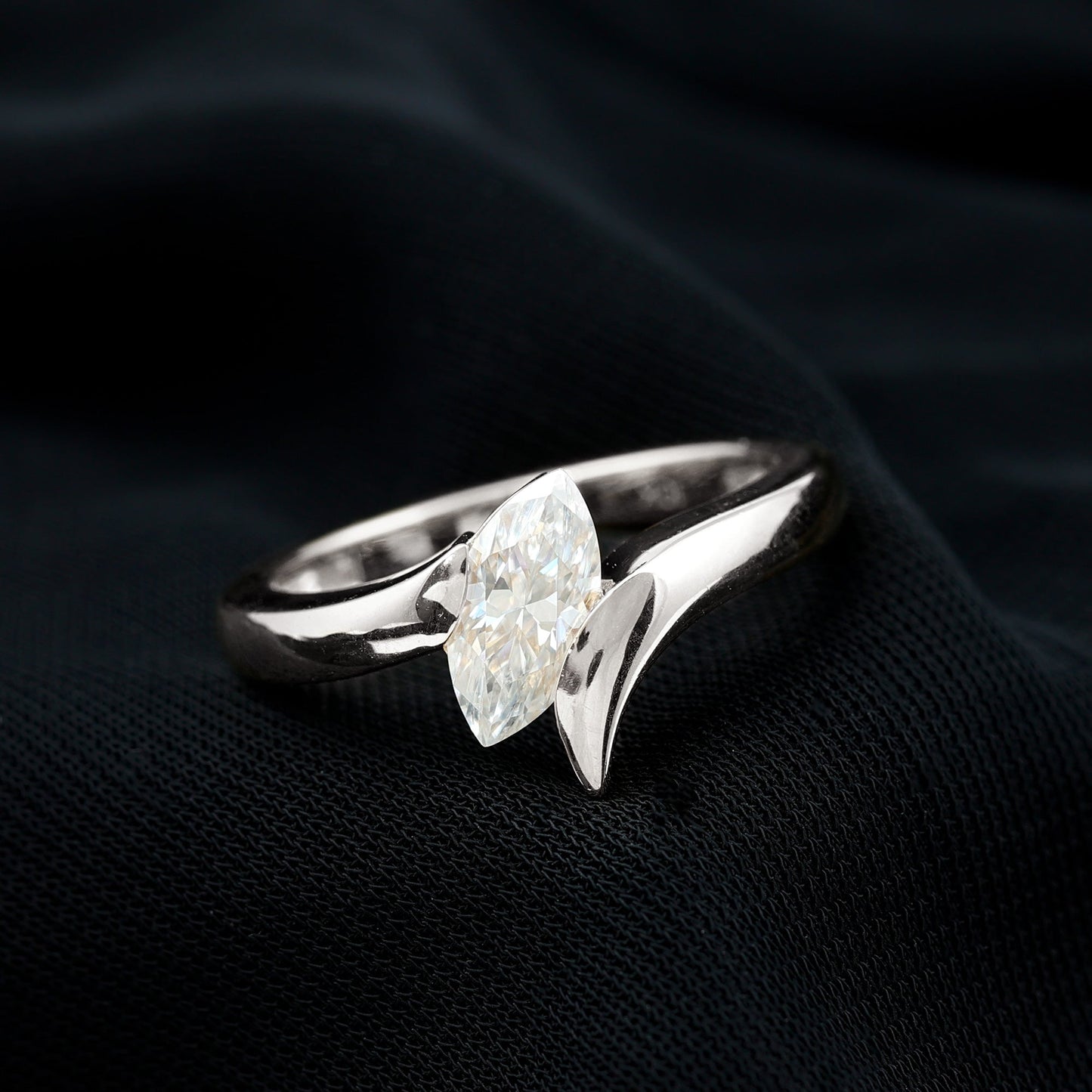 Lab Diamond 5X10 MM Marquise Engagement Ring in Tension Mount Setting