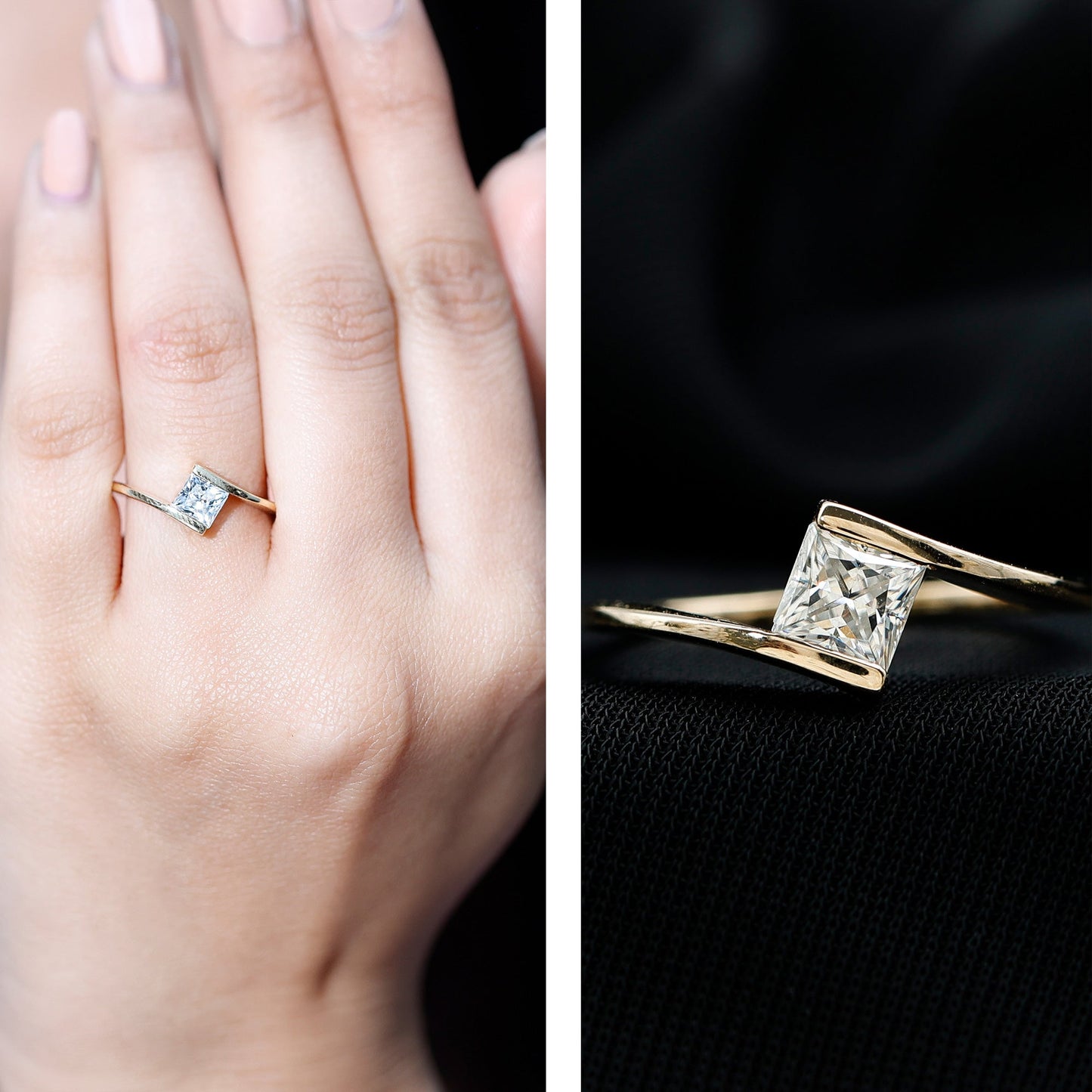 5 mm Princess Cut Lab Grown Diamond Ring With Tension Setting
