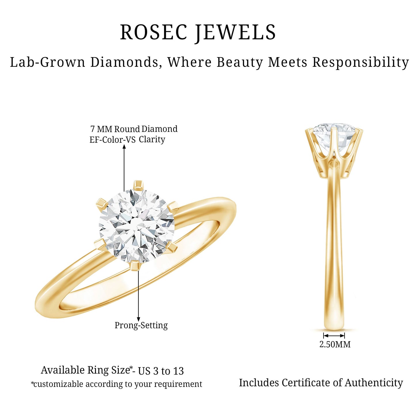 Brilliant Cut Lab Grown Diamond Solitaire Engagement Ring With 6 Prongs
