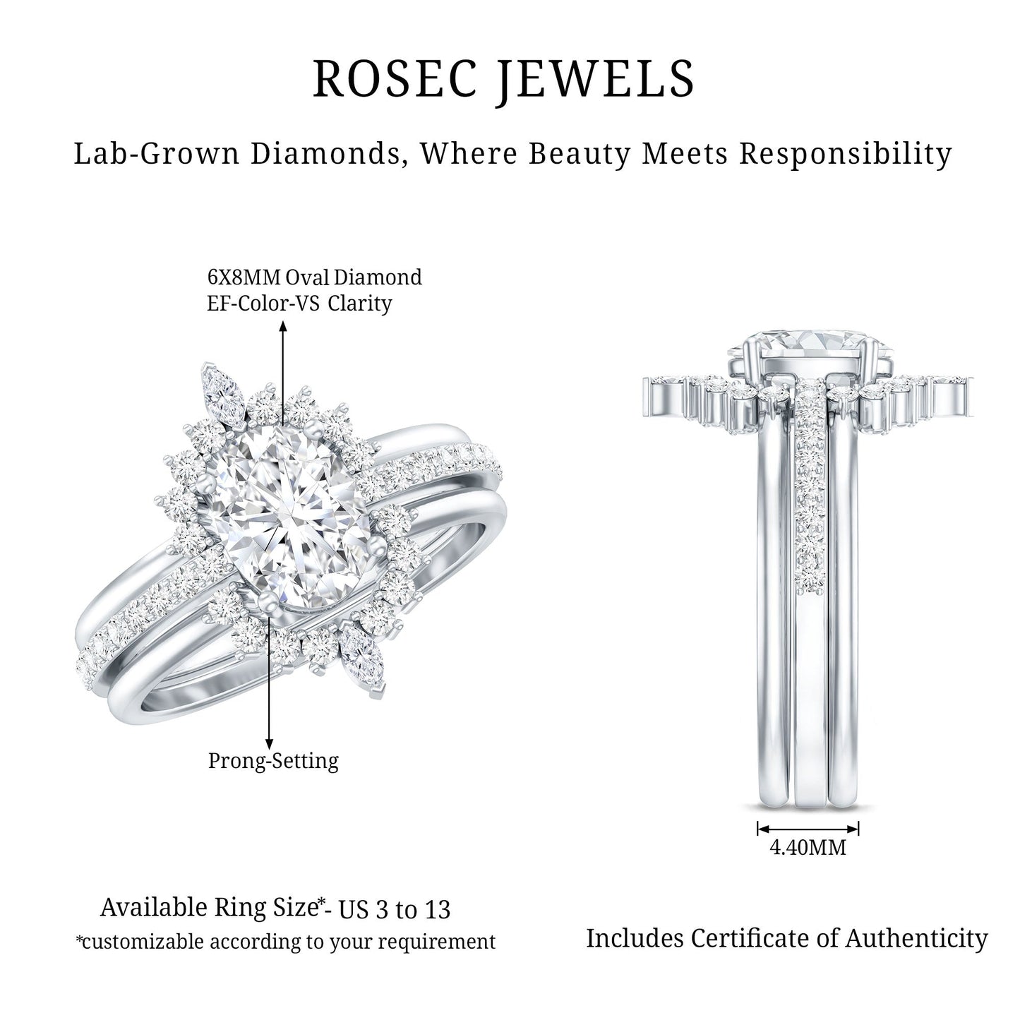 Certified Lab Grown Diamond Vintage Engagement Ring Set With 3 Pieces