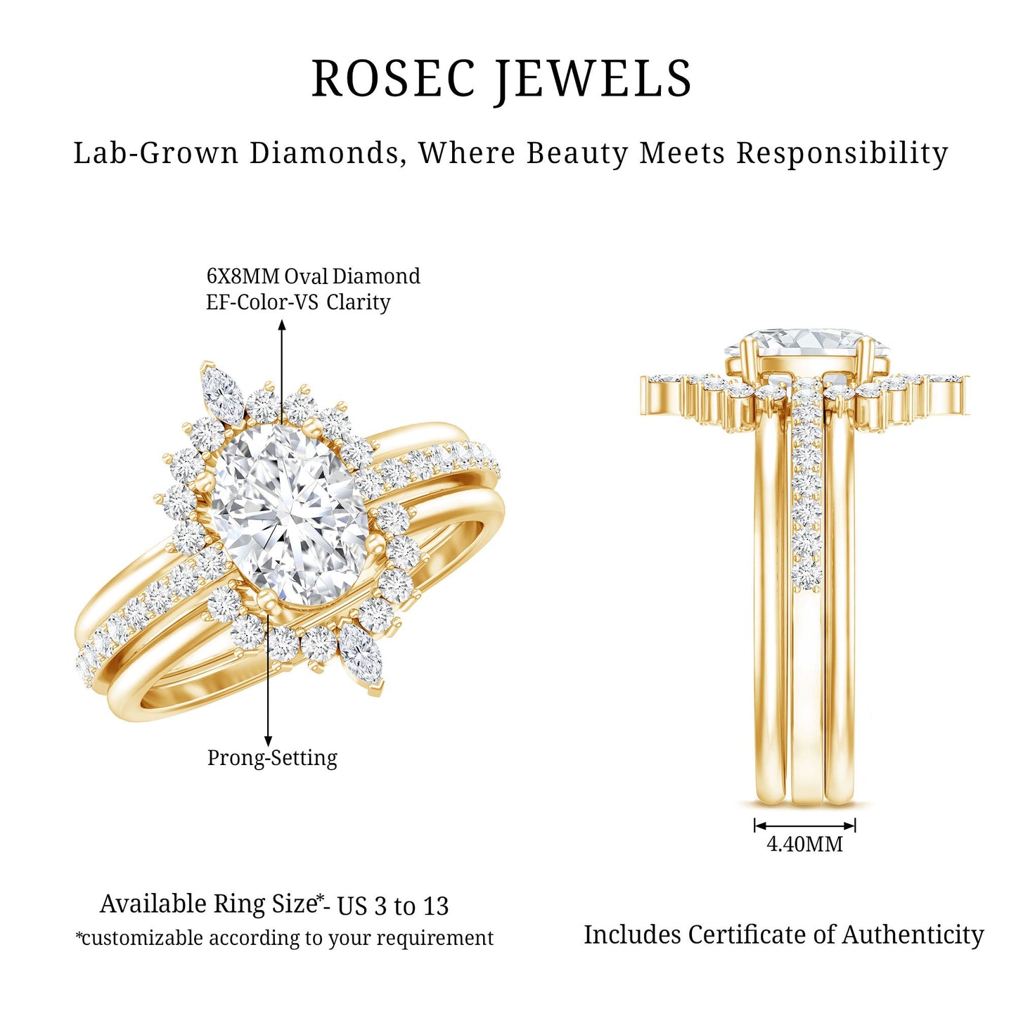 Certified Lab Grown Diamond Vintage Engagement Ring Set With 3 Pieces