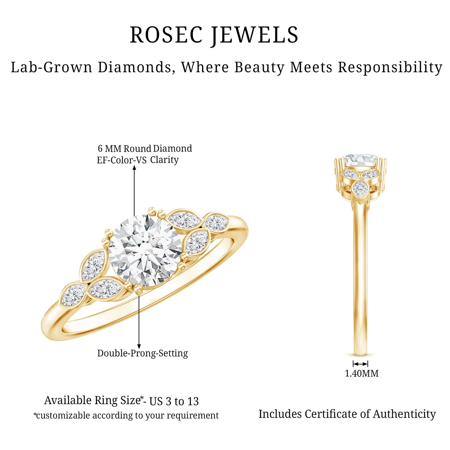 Certified 6 MM Round Diamond Promise Engagement Ring For Her