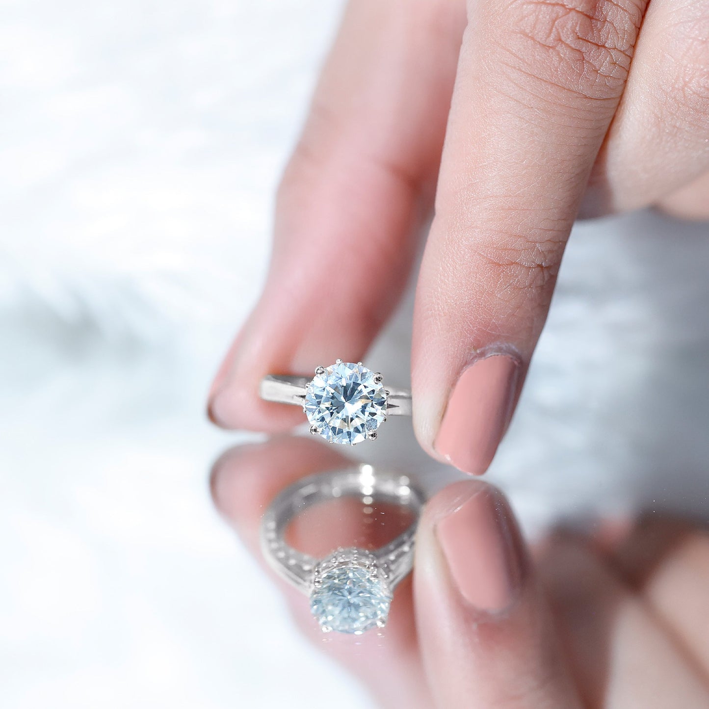 Lab Grown Diamond 8mm Round Engagement Ring With Certificate