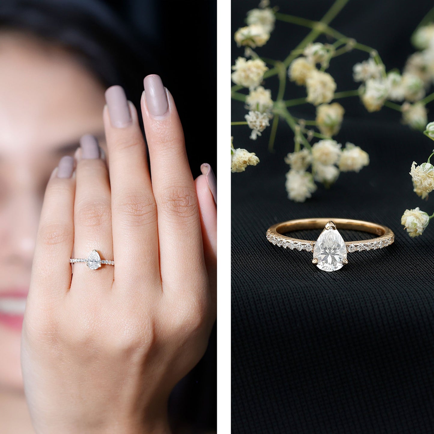 1 CT Pear Cut Man Made Diamond Engagement Ring