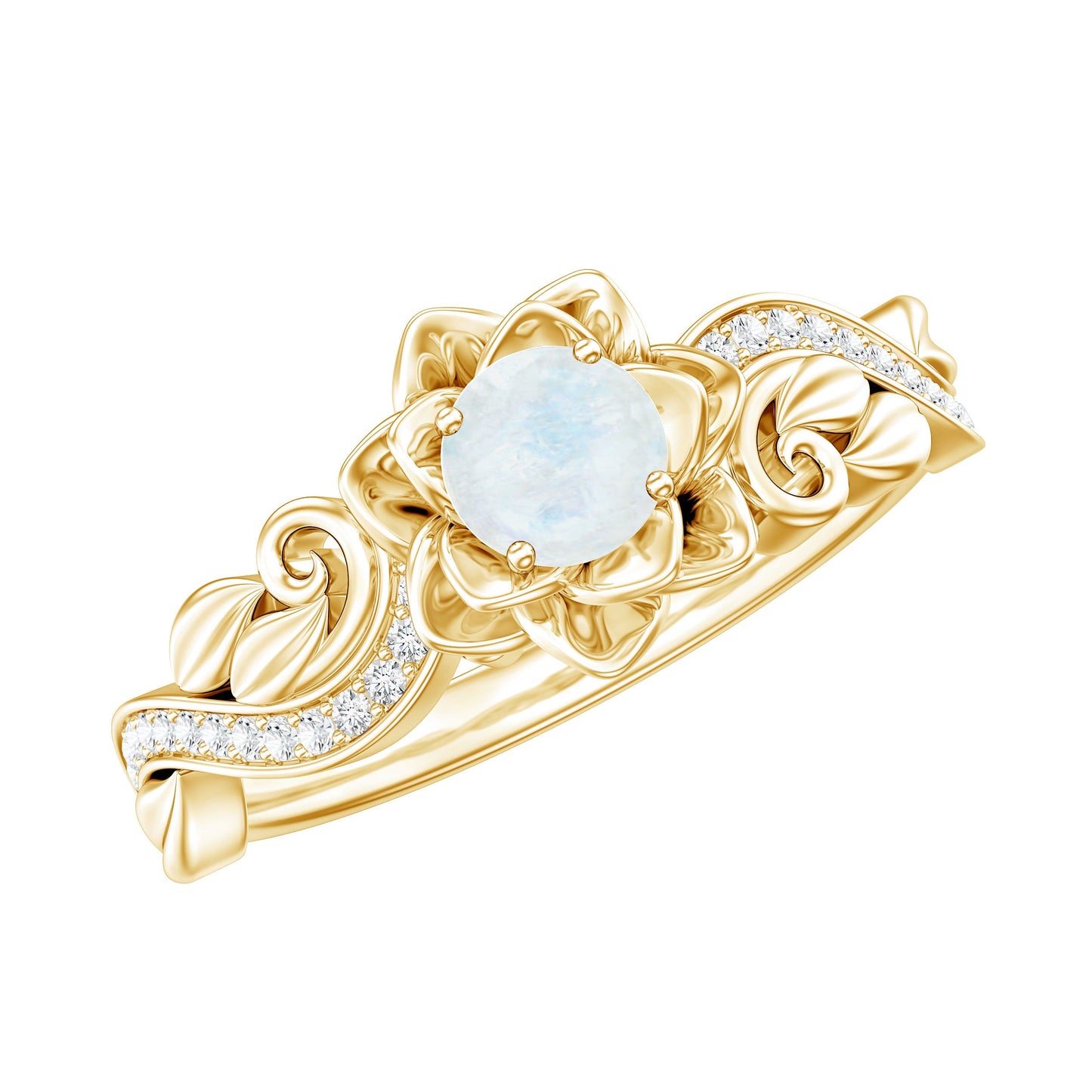 Genuine Moonstone and Diamond Blooming Engagement Ring in Silver