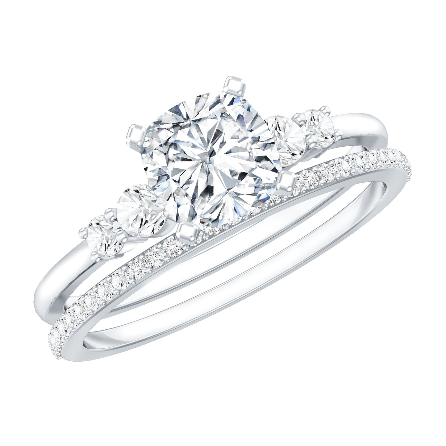 Lab Grown Diamond 6 MM Cushion Engagement Ring with Wedding band
