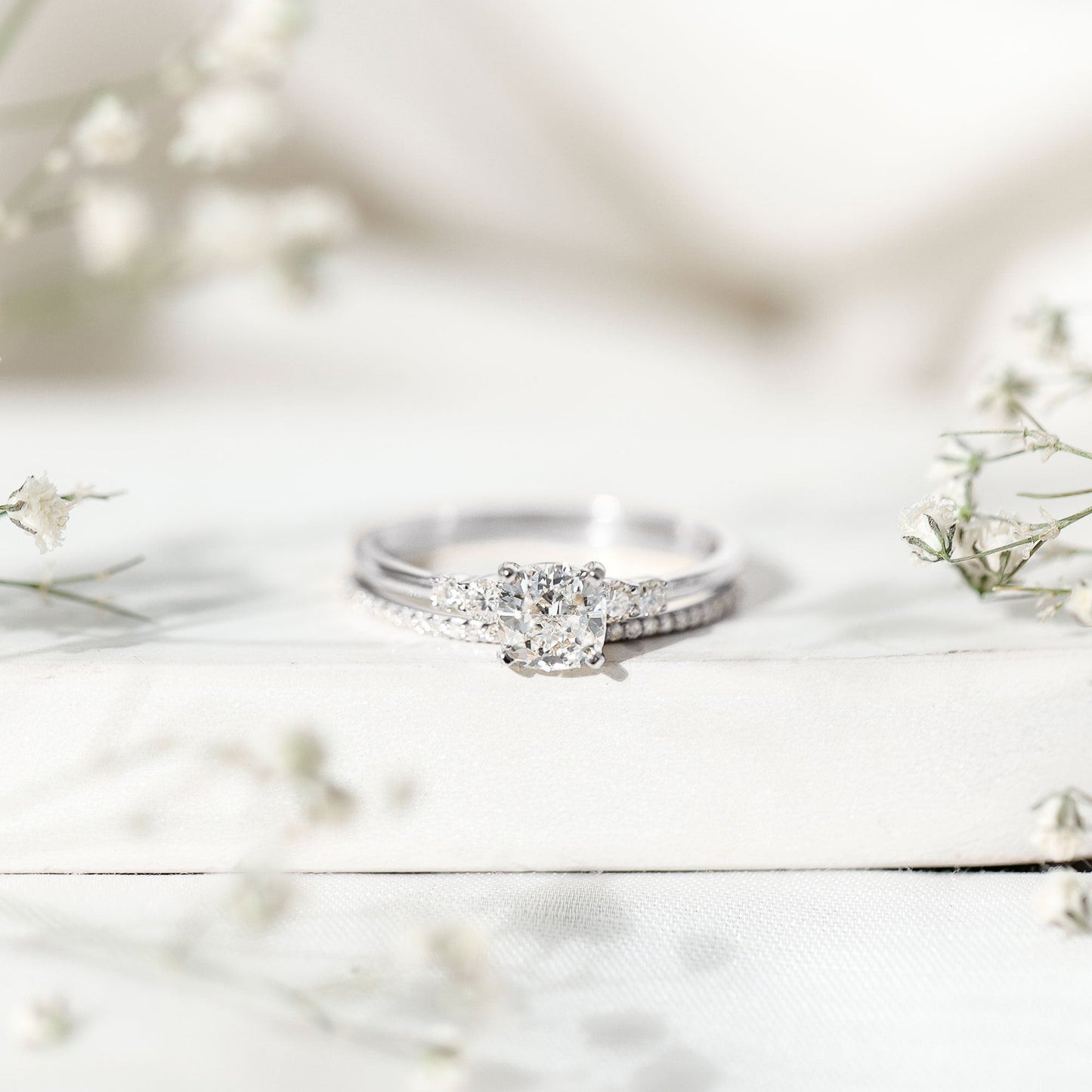 Lab Grown Diamond 6 MM Cushion Engagement Ring with Wedding band
