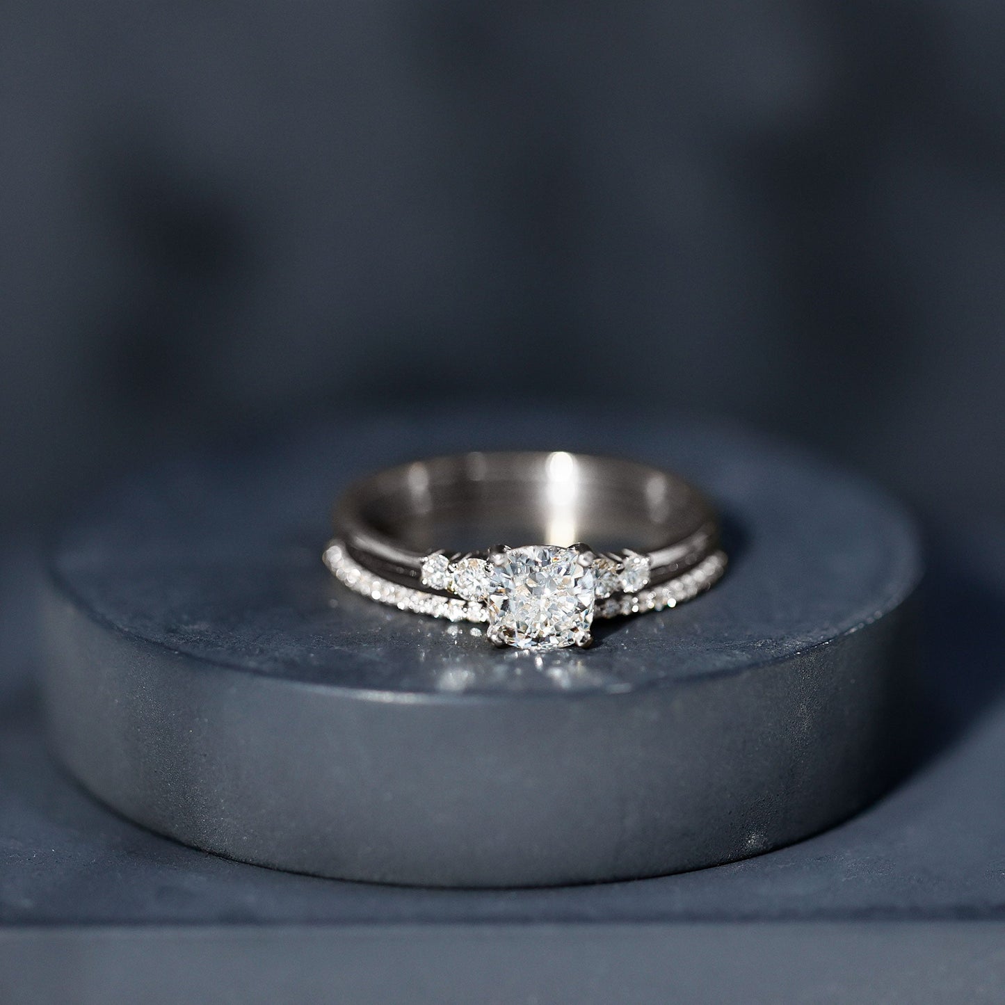 Lab Grown Diamond 6 MM Cushion Engagement Ring with Wedding band