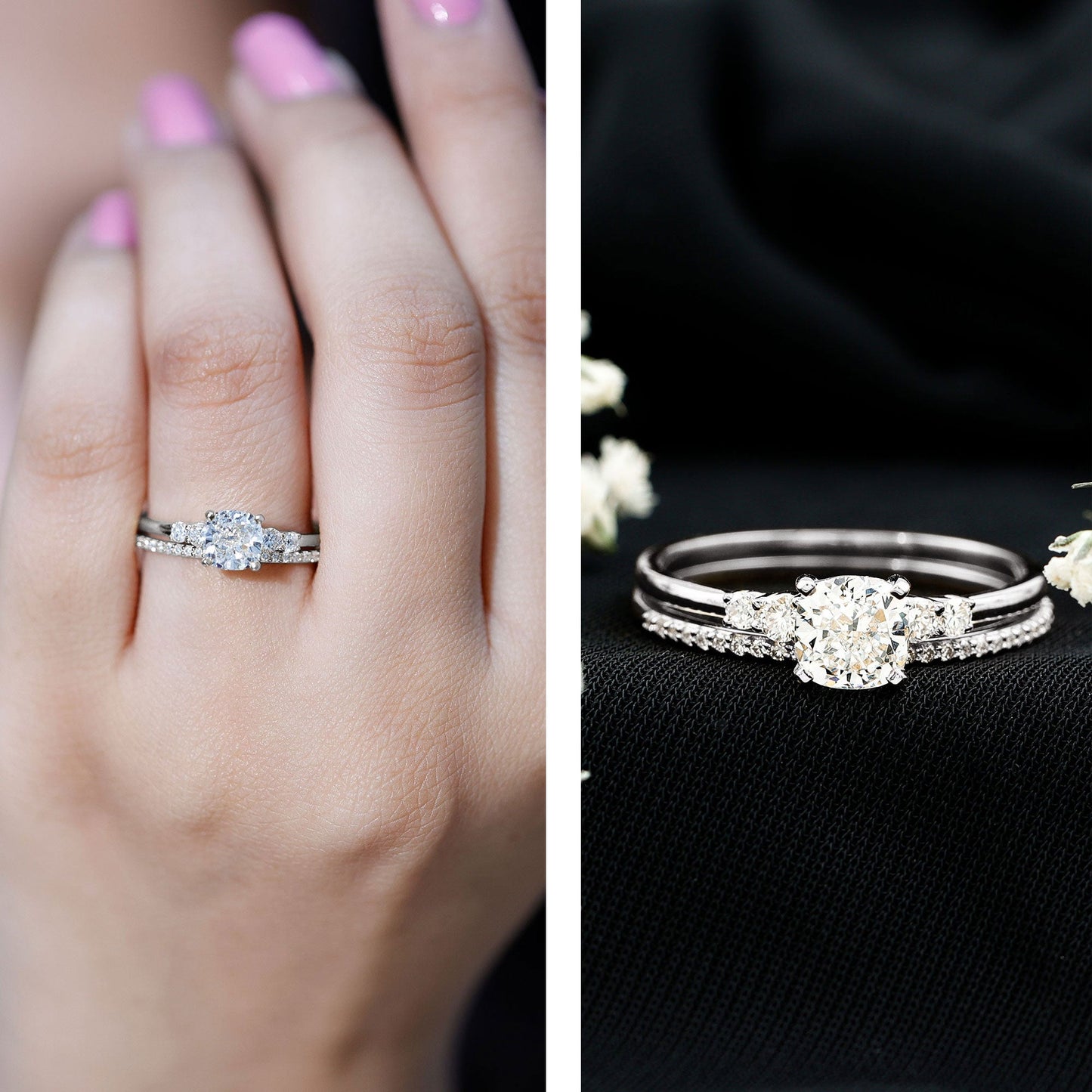 Lab Grown Diamond 6 MM Cushion Engagement Ring with Wedding band