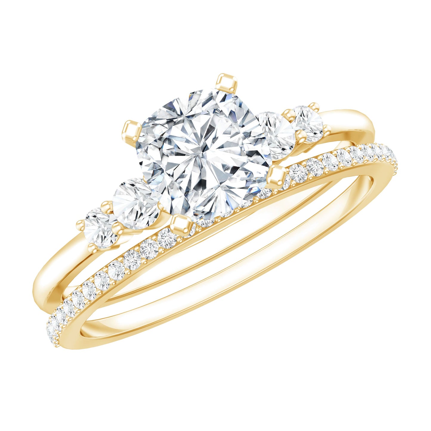 Lab Grown Diamond 6 MM Cushion Engagement Ring with Wedding band