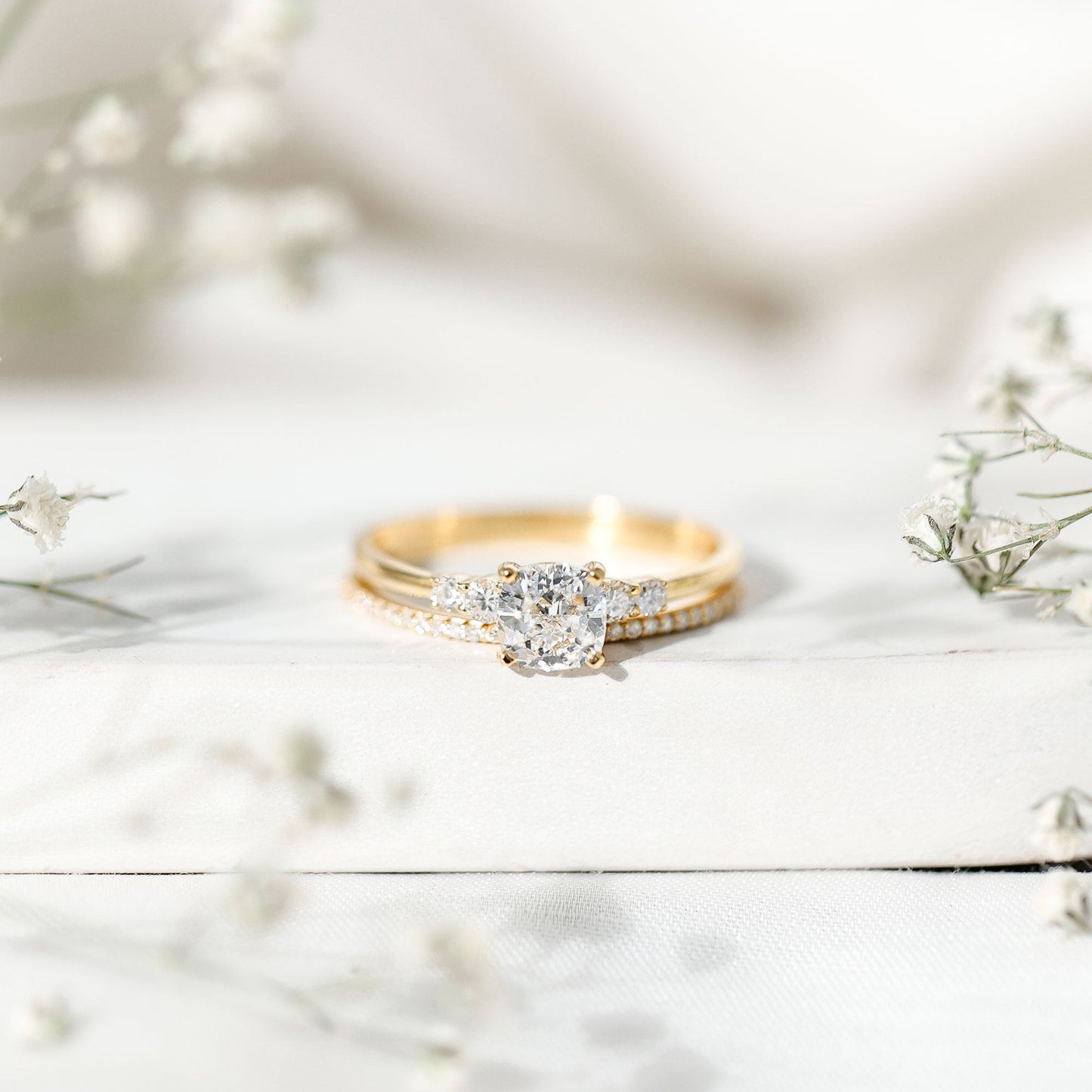 Lab Grown Diamond 6 MM Cushion Engagement Ring with Wedding band