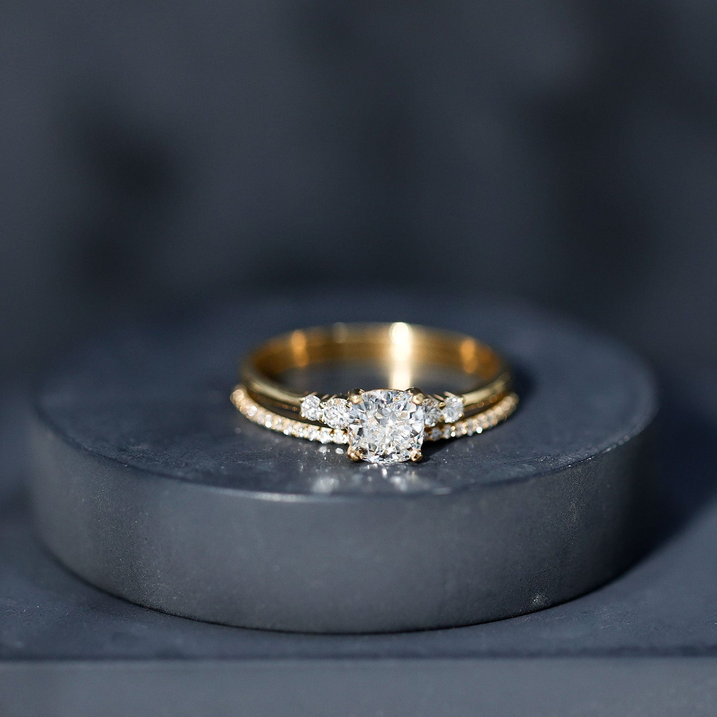 Lab Grown Diamond 6 MM Cushion Engagement Ring with Wedding band
