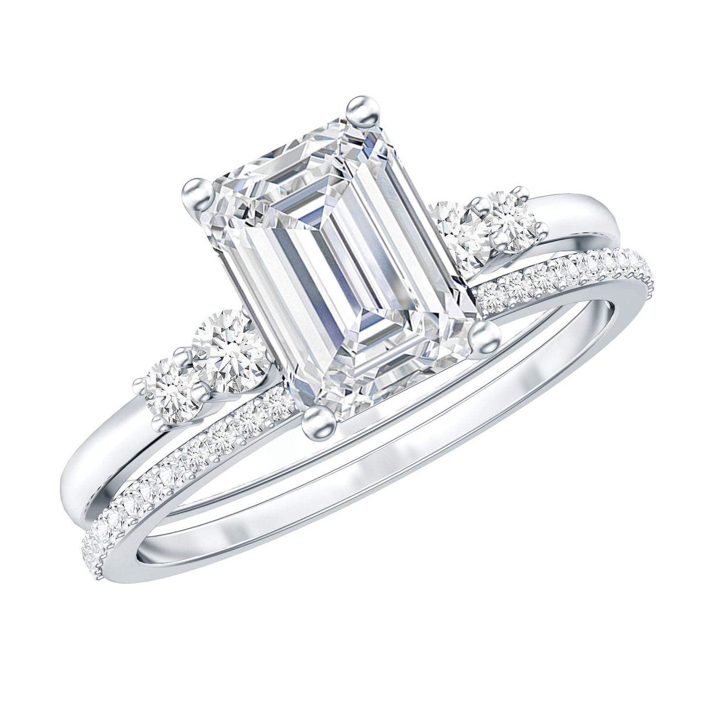 Certified Lab Grown Diamond 6X8MM Emerald Cut Engagement Ring with Band