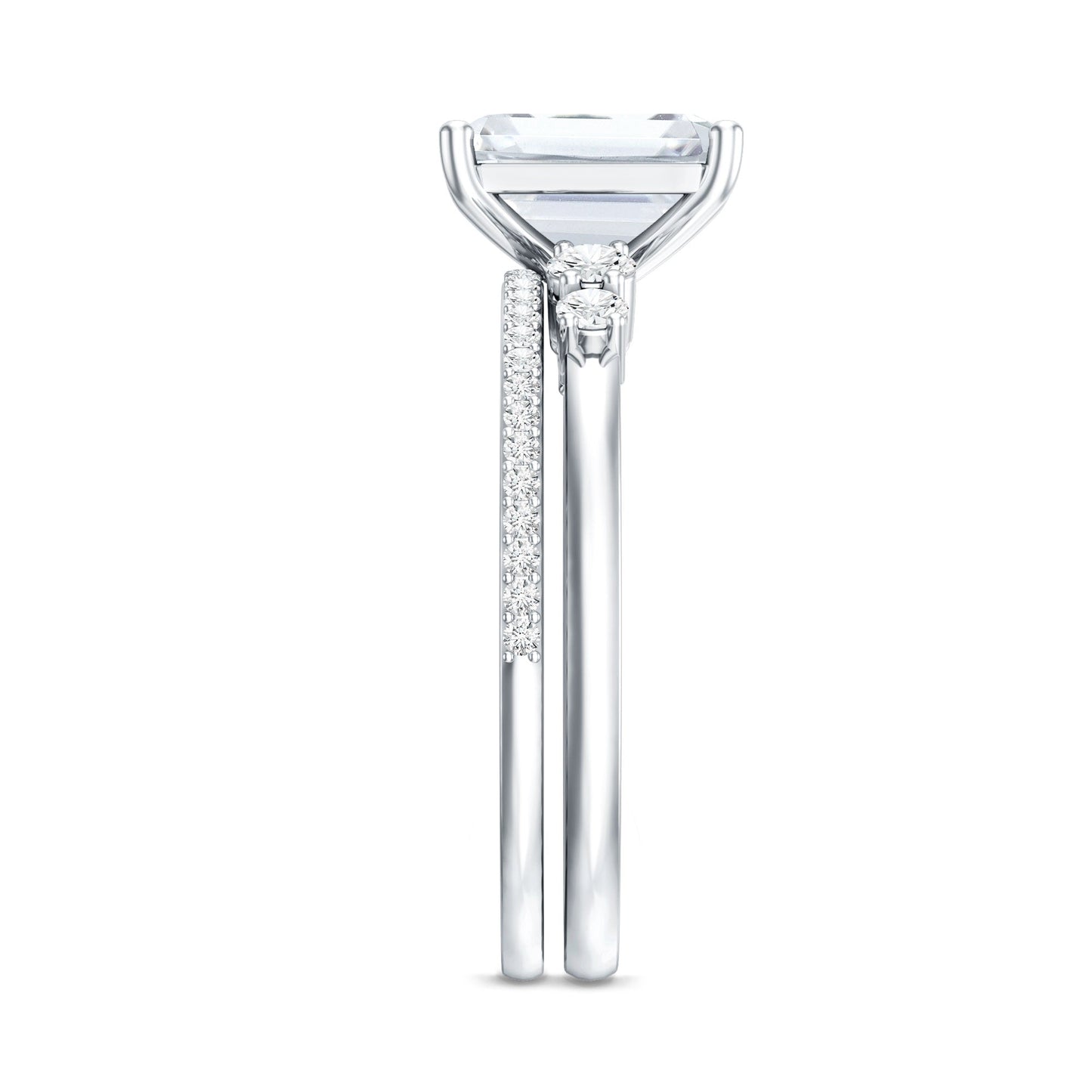Certified Lab Grown Diamond 6X8MM Emerald Cut Engagement Ring with Band