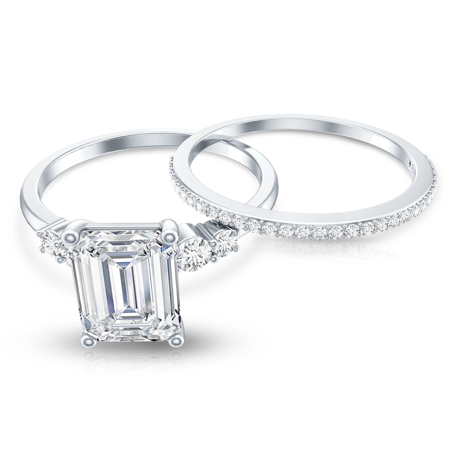Certified Lab Grown Diamond 6X8MM Emerald Cut Engagement Ring with Band