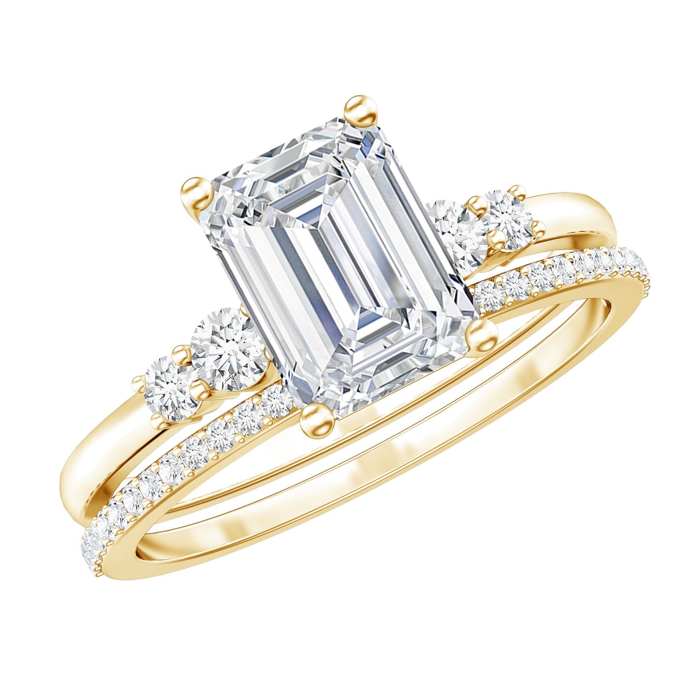 Certified Lab Grown Diamond 6X8MM Emerald Cut Engagement Ring with Band