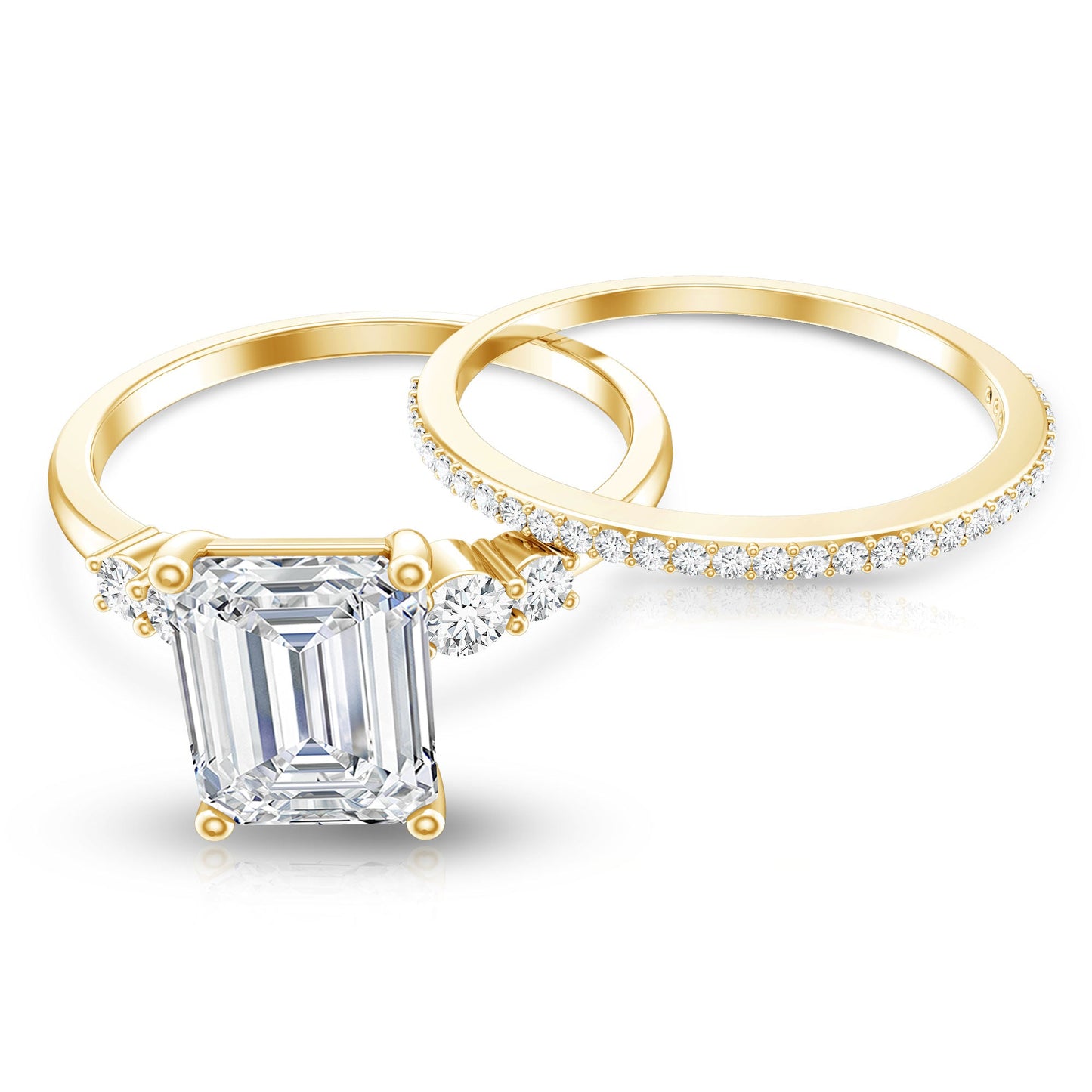 Certified Lab Grown Diamond 6X8MM Emerald Cut Engagement Ring with Band