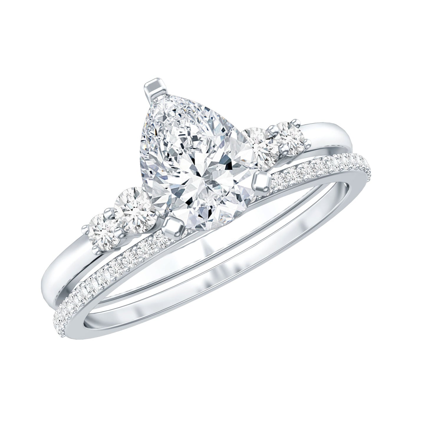 Certified Lab Grown Diamond 6X8 MM Teardrop Bridal Ring Set