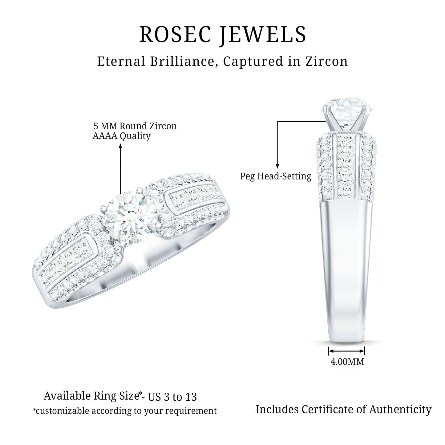 1.75 CT Cubic Zircon Statement Engagement Ring