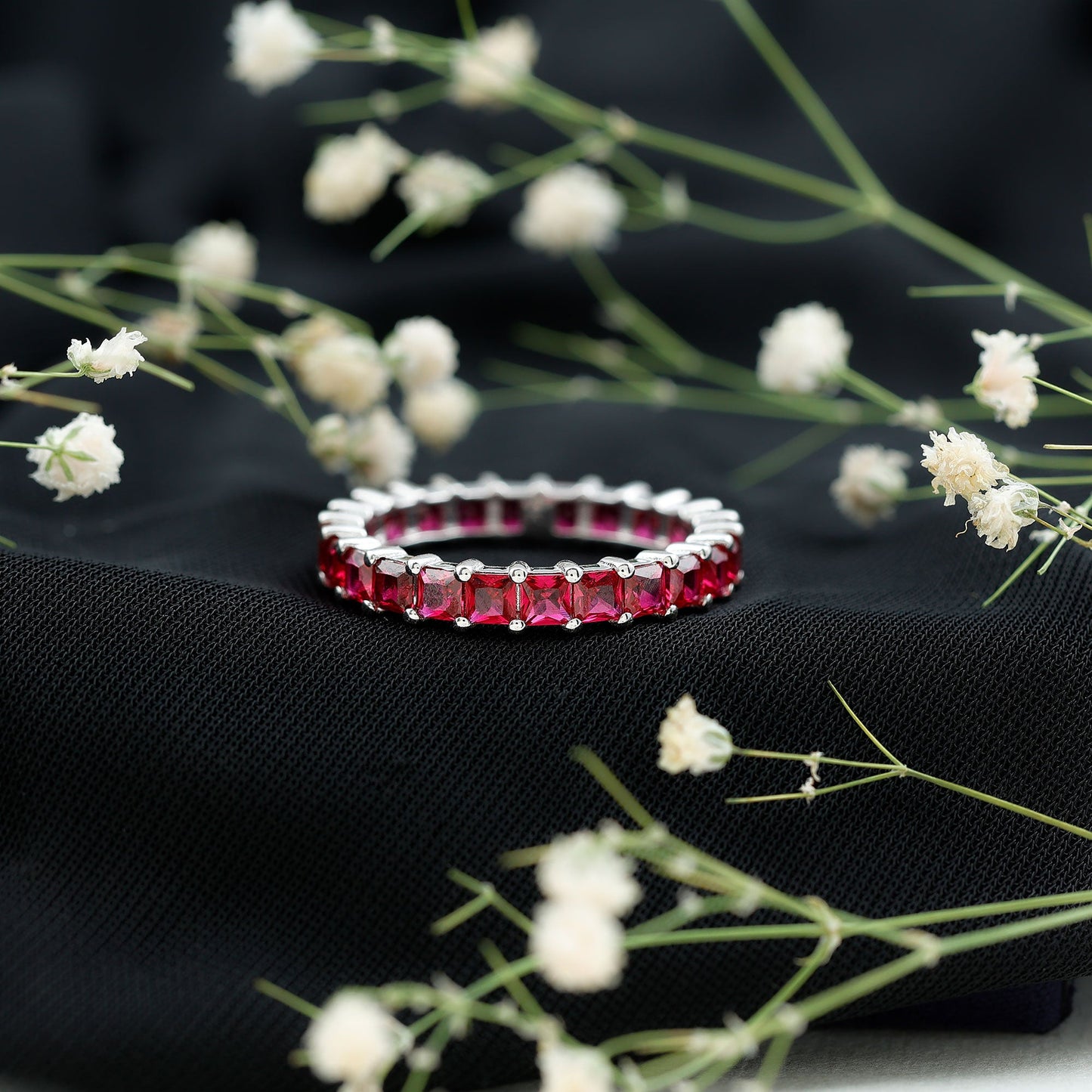 4.25 CT Princess Shape Lab Created Ruby Eternity Ring for Women