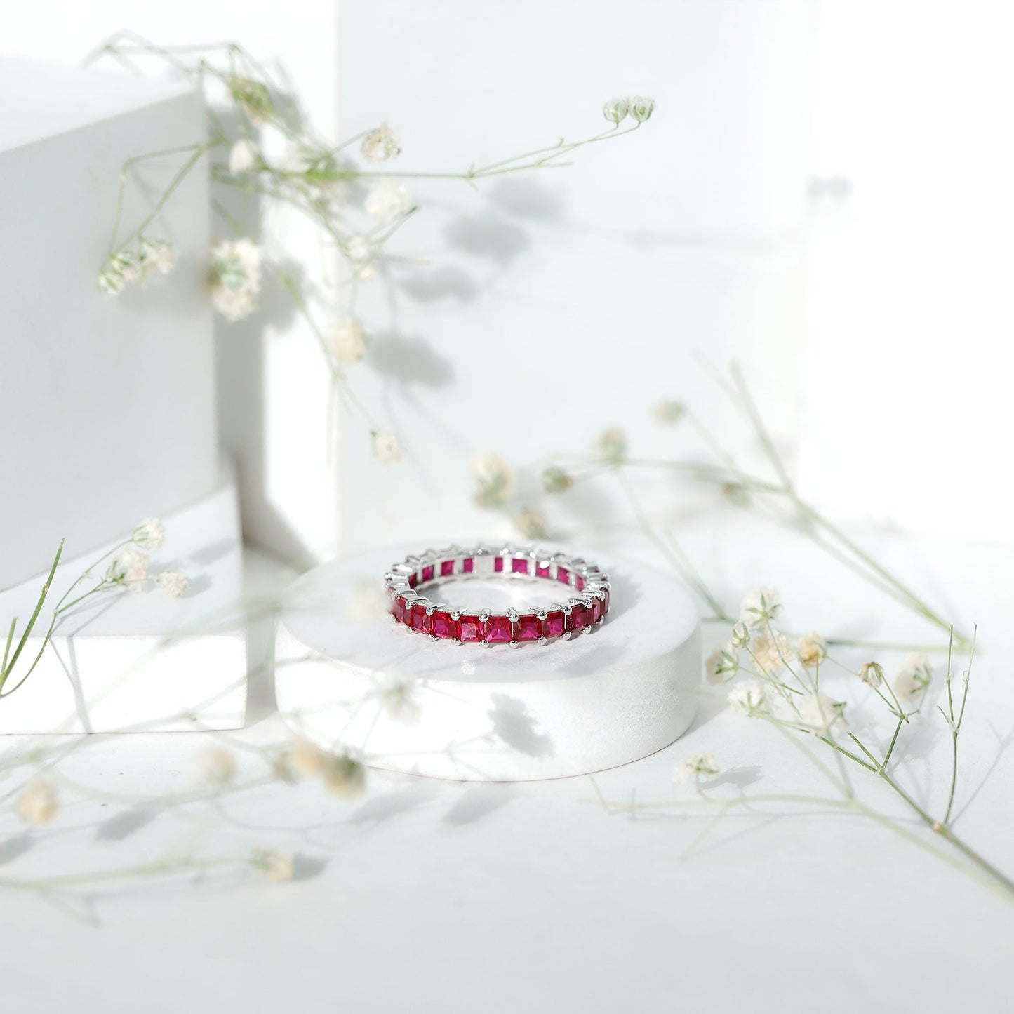 4.25 CT Princess Shape Lab Created Ruby Eternity Ring for Women