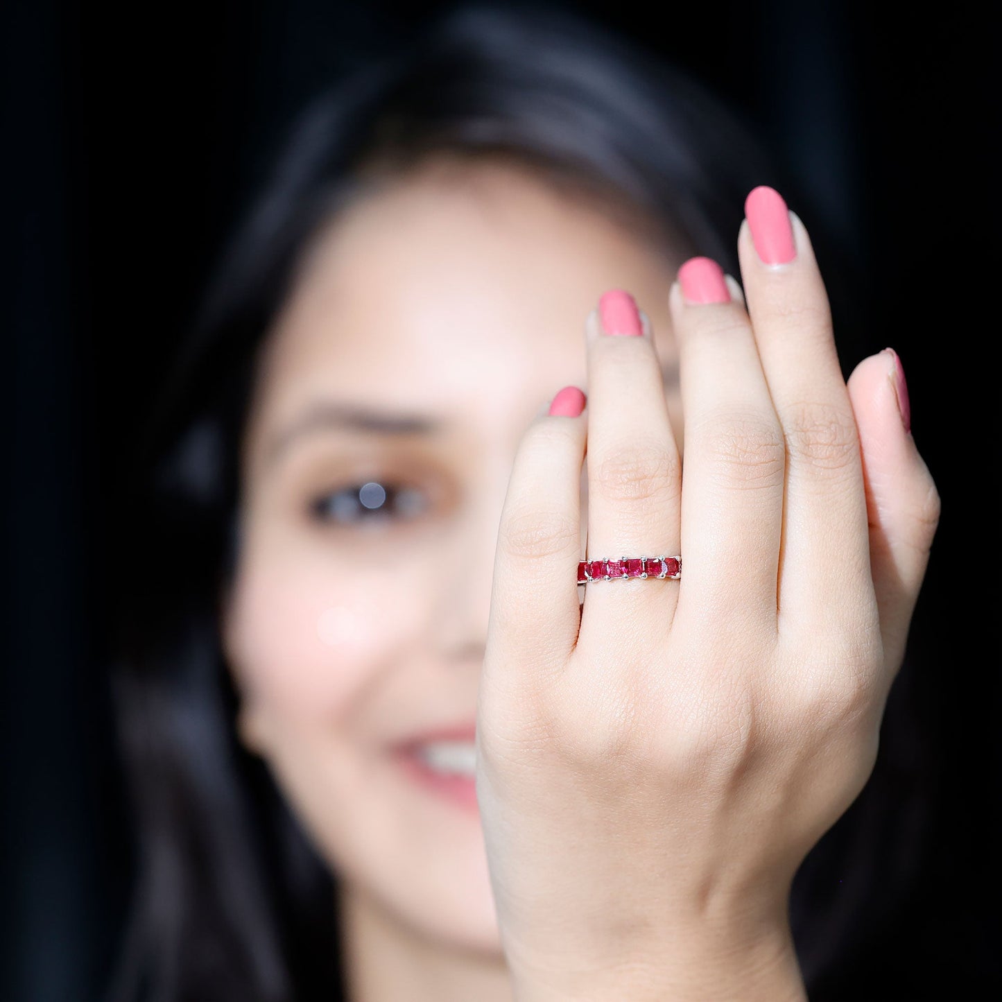 4.25 CT Princess Shape Lab Created Ruby Eternity Ring for Women