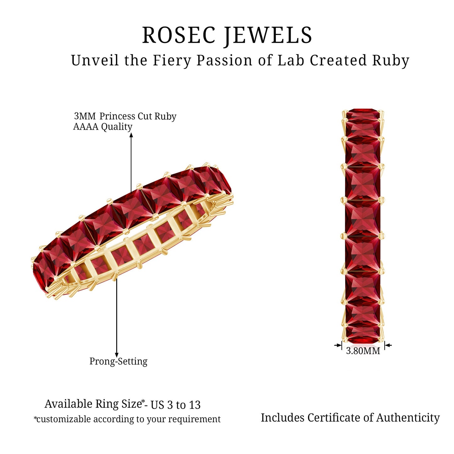 4.25 CT Princess Shape Lab Created Ruby Eternity Ring for Women