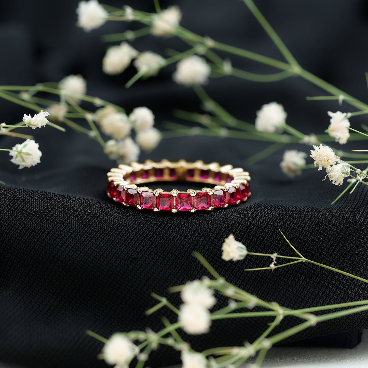 4.25 CT Princess Shape Lab Created Ruby Eternity Ring for Women