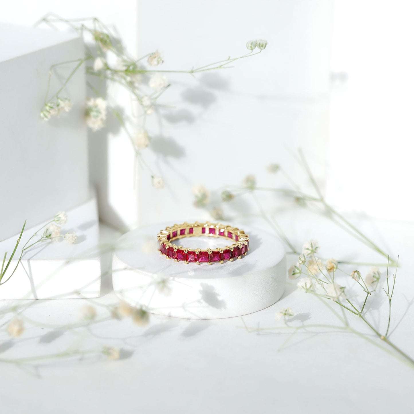 4.25 CT Princess Shape Lab Created Ruby Eternity Ring for Women
