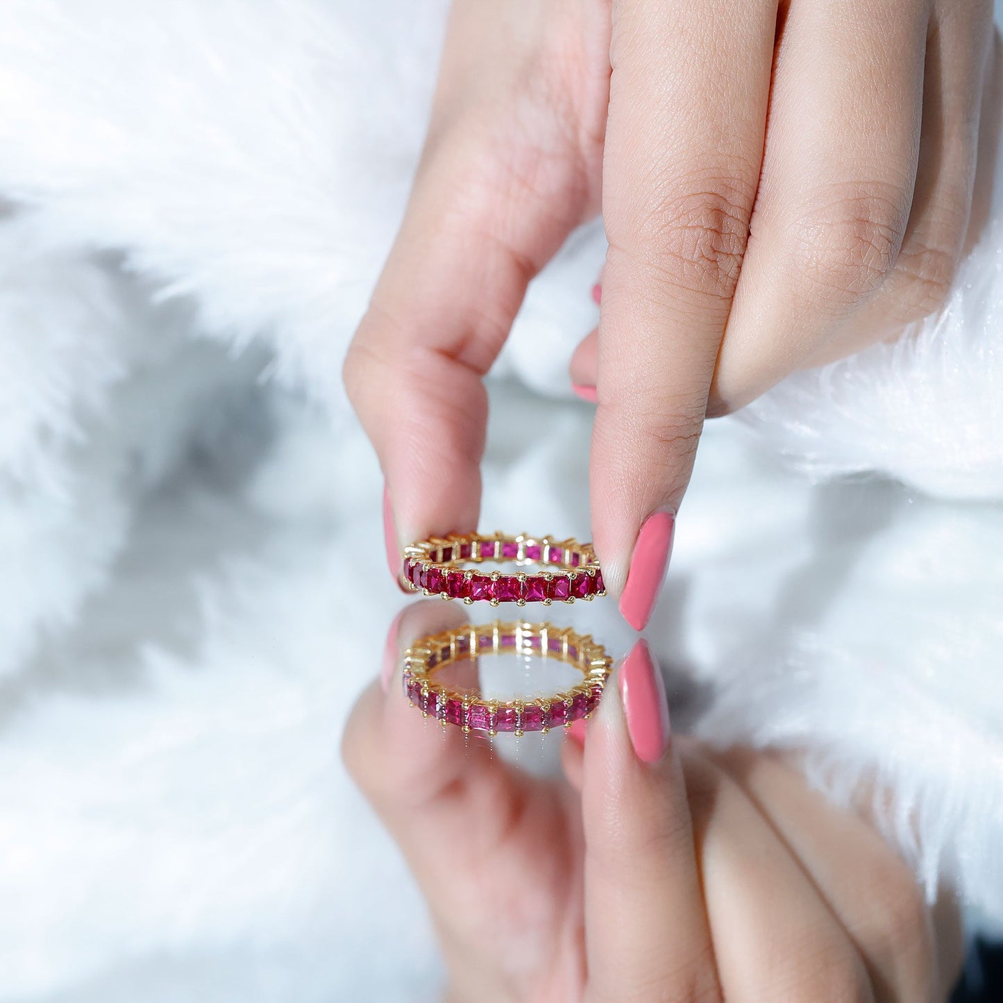 4.25 CT Princess Shape Lab Created Ruby Eternity Ring for Women